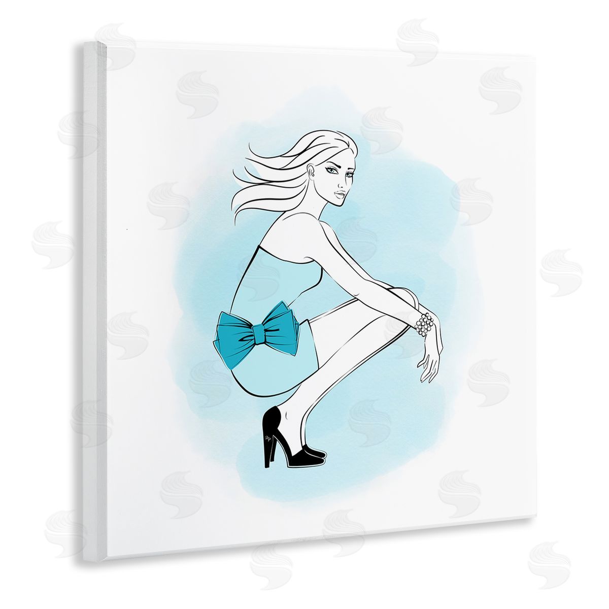 Girl with Blue Bow Wood Plaque Wall Art, Home Decor by Martina Pavlova