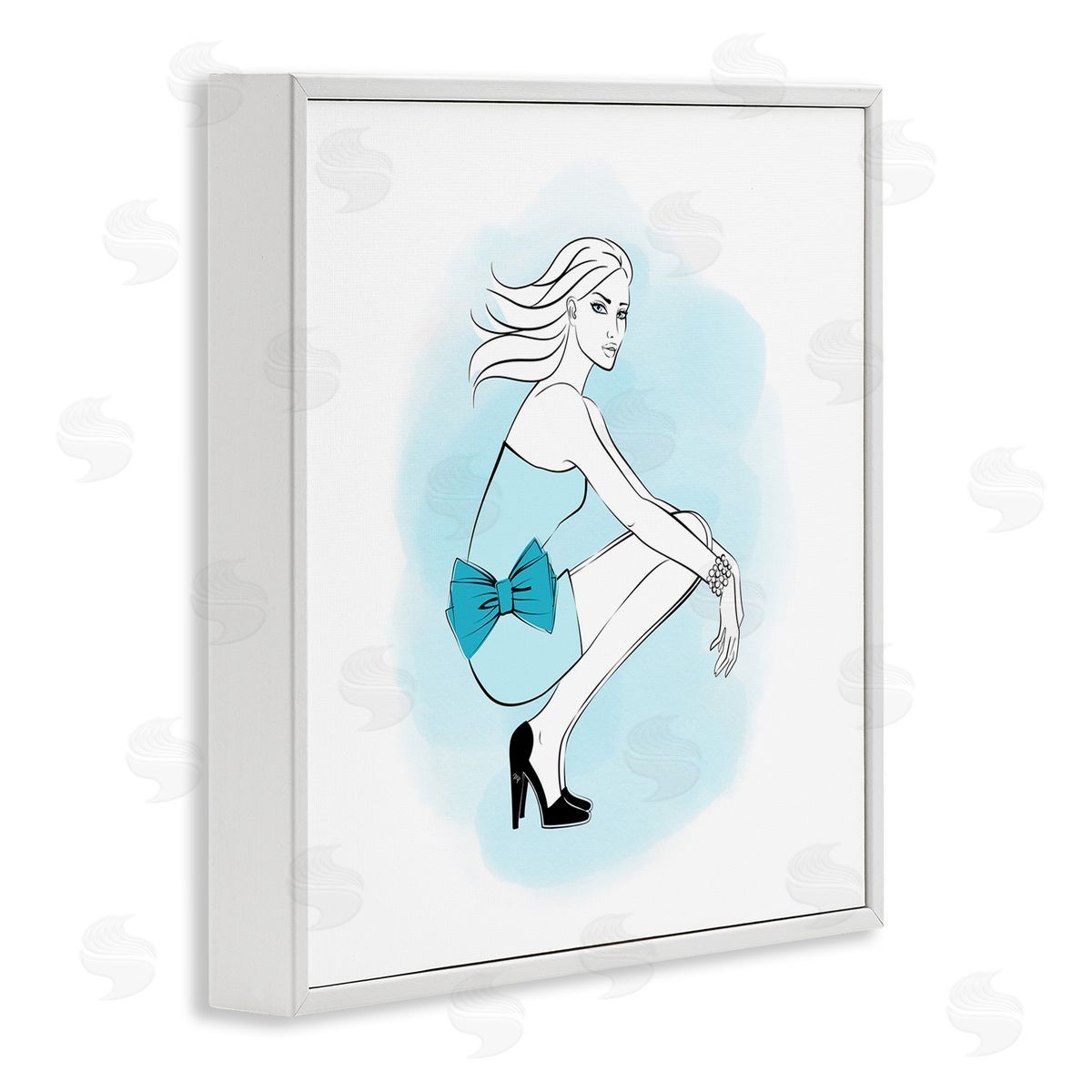 Girl with Blue Bow White Frame Print Wall Art, Home Decor by Martina Pavlova