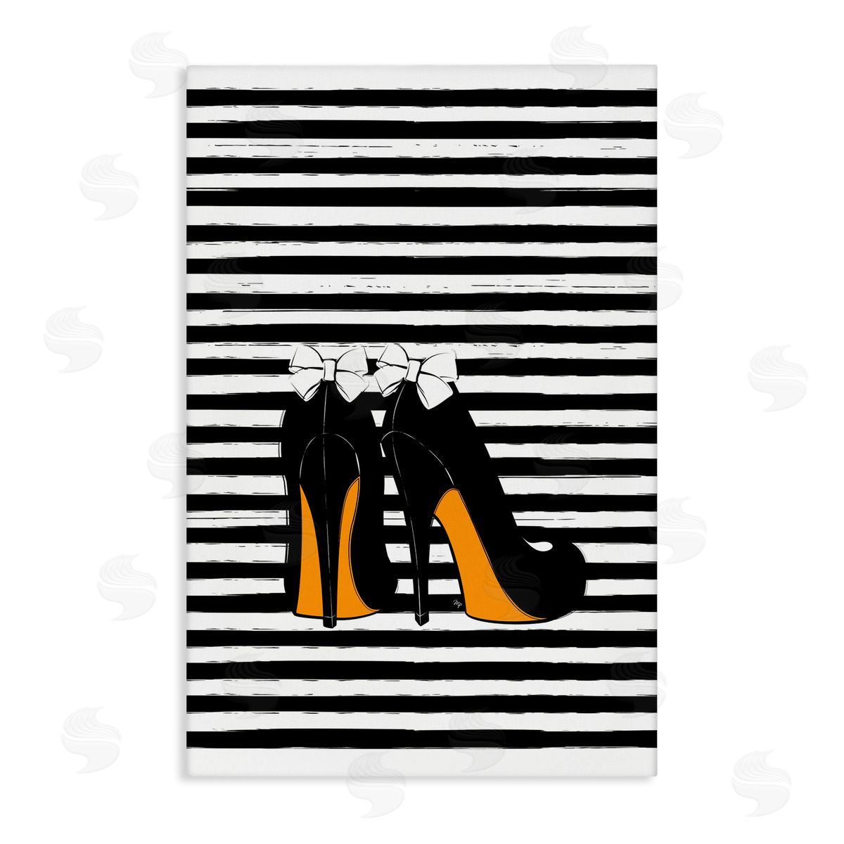 Bow Heels on Stripes Canvas Wall Art, Home Decor by Martina Pavlova