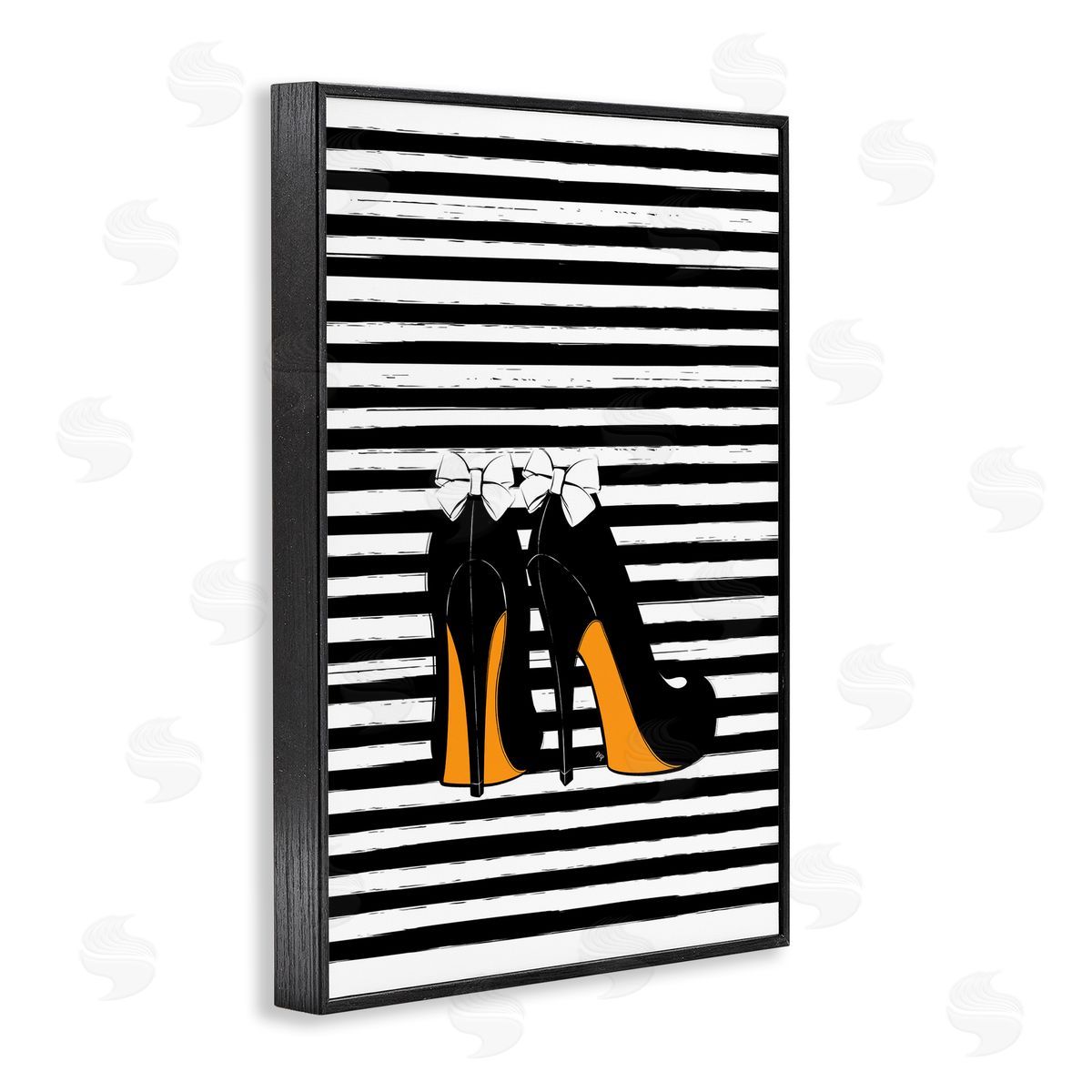 Bow Heels on Stripes Black Frame Print Wall Art, Home Decor by Martina Pavlova