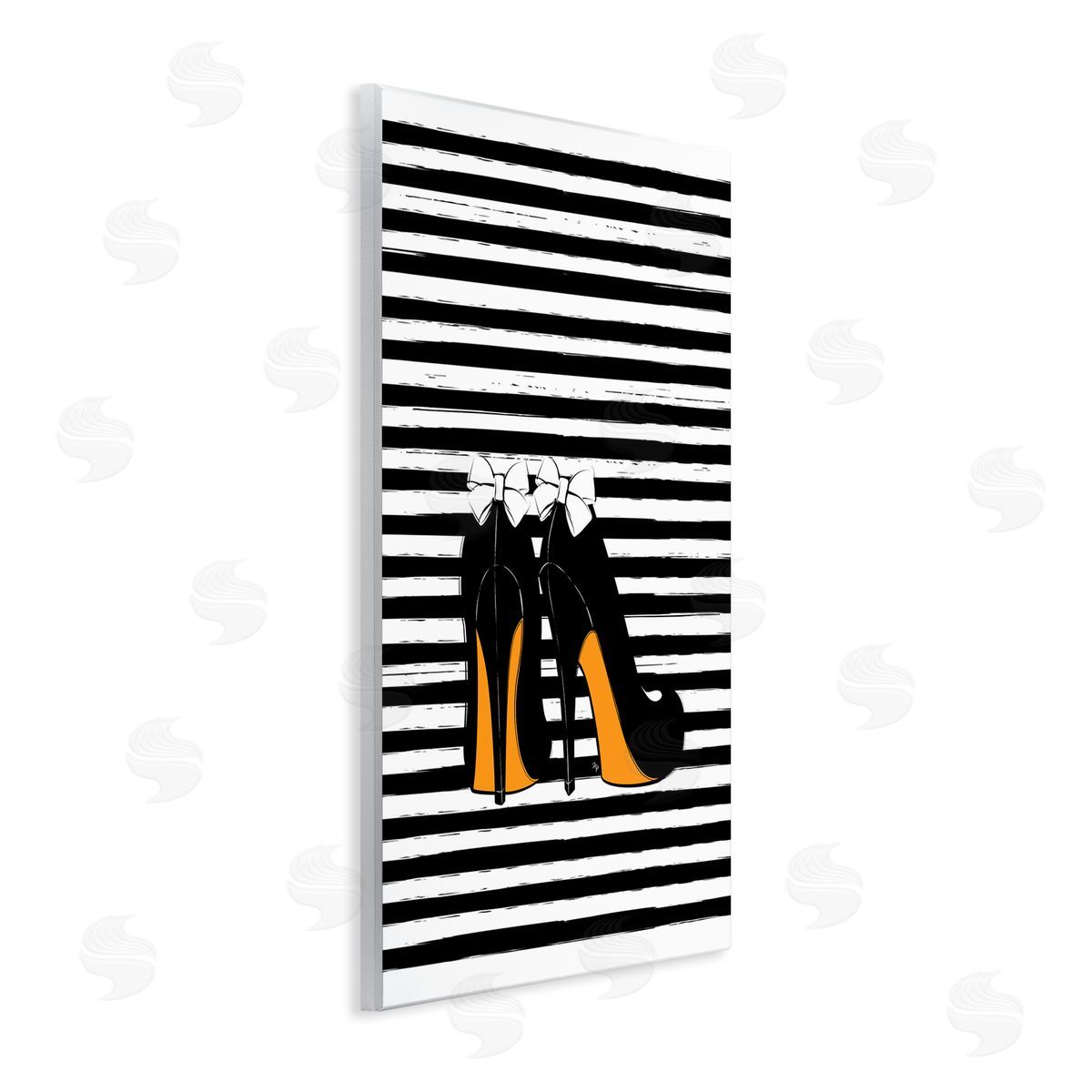Bow Heels on Stripes Wood Plaque Wall Art, Home Decor by Martina Pavlova