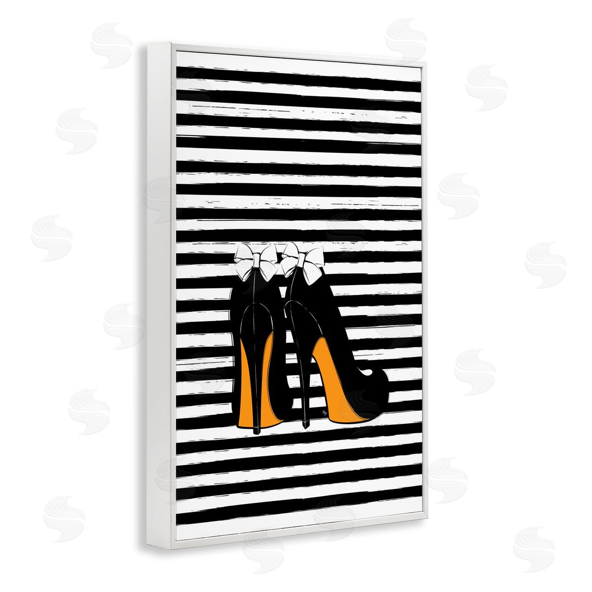 Bow Heels on Stripes White Frame Print Wall Art, Home Decor by Martina Pavlova