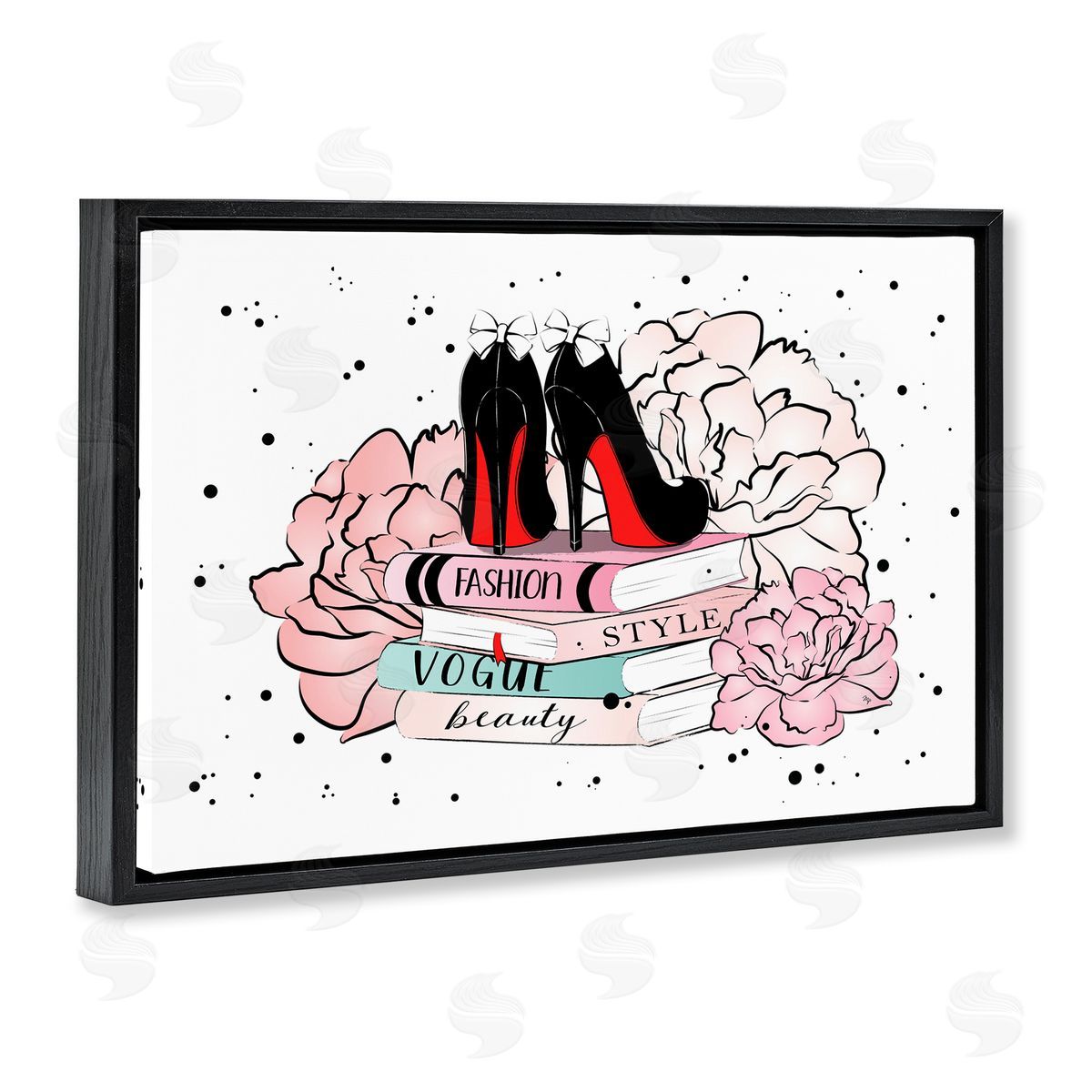 Martina Pavlova Floral Fashion Books Black Floating Frame Canvas Wall Art Print