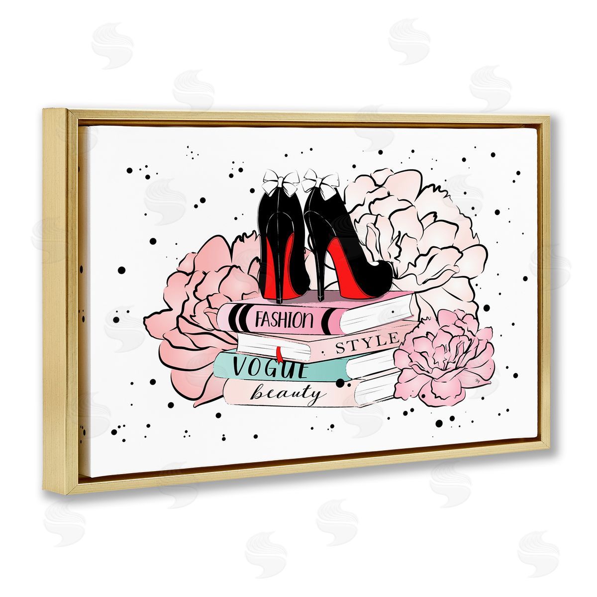 Martina Pavlova Floral Fashion Books Gold Floating Frame Canvas Wall Art Print