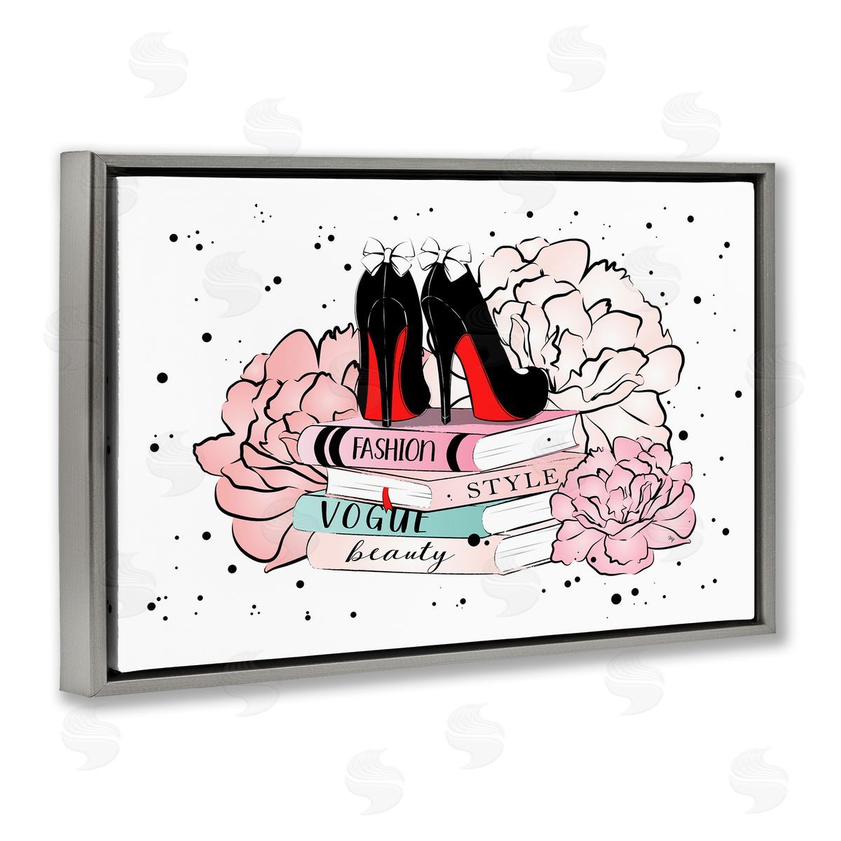 Martina Pavlova Floral Fashion Books Gray Floating Frame Canvas Wall Art Print