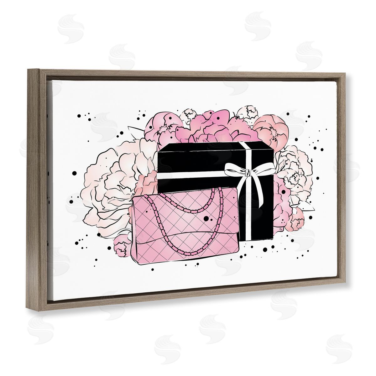 Martina Pavlova Peony Swathed Handbags Brown Floating Frame Canvas Wall Art Print