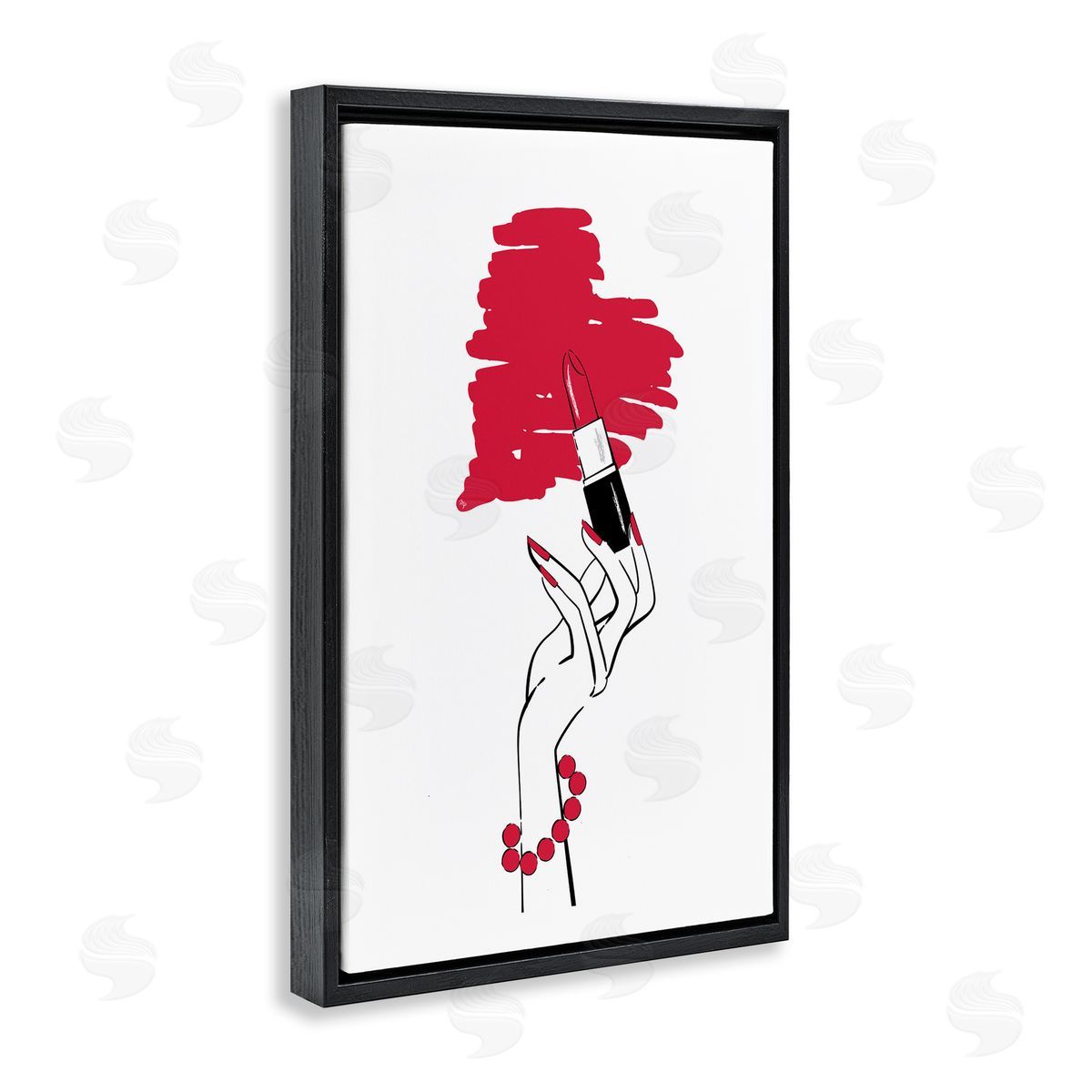 Lipstick Heart Shape Black Floating Frame Canvas Wall Art, Home Decor by Martina Pavlova