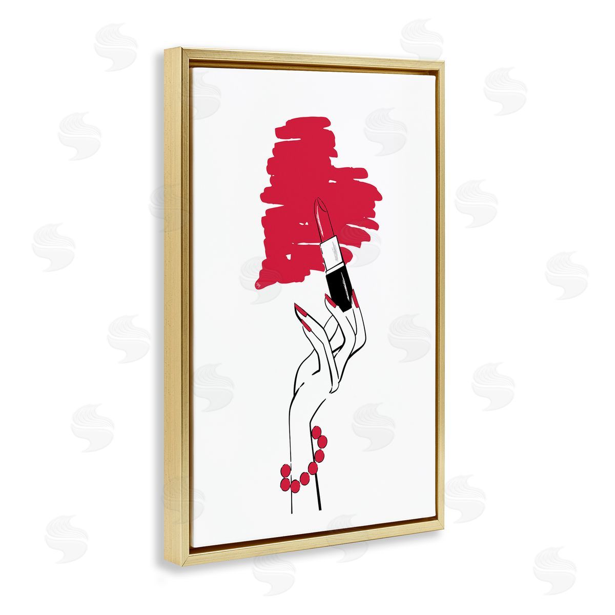 Lipstick Heart Shape Gold Floating Frame Canvas Wall Art, Home Decor by Martina Pavlova