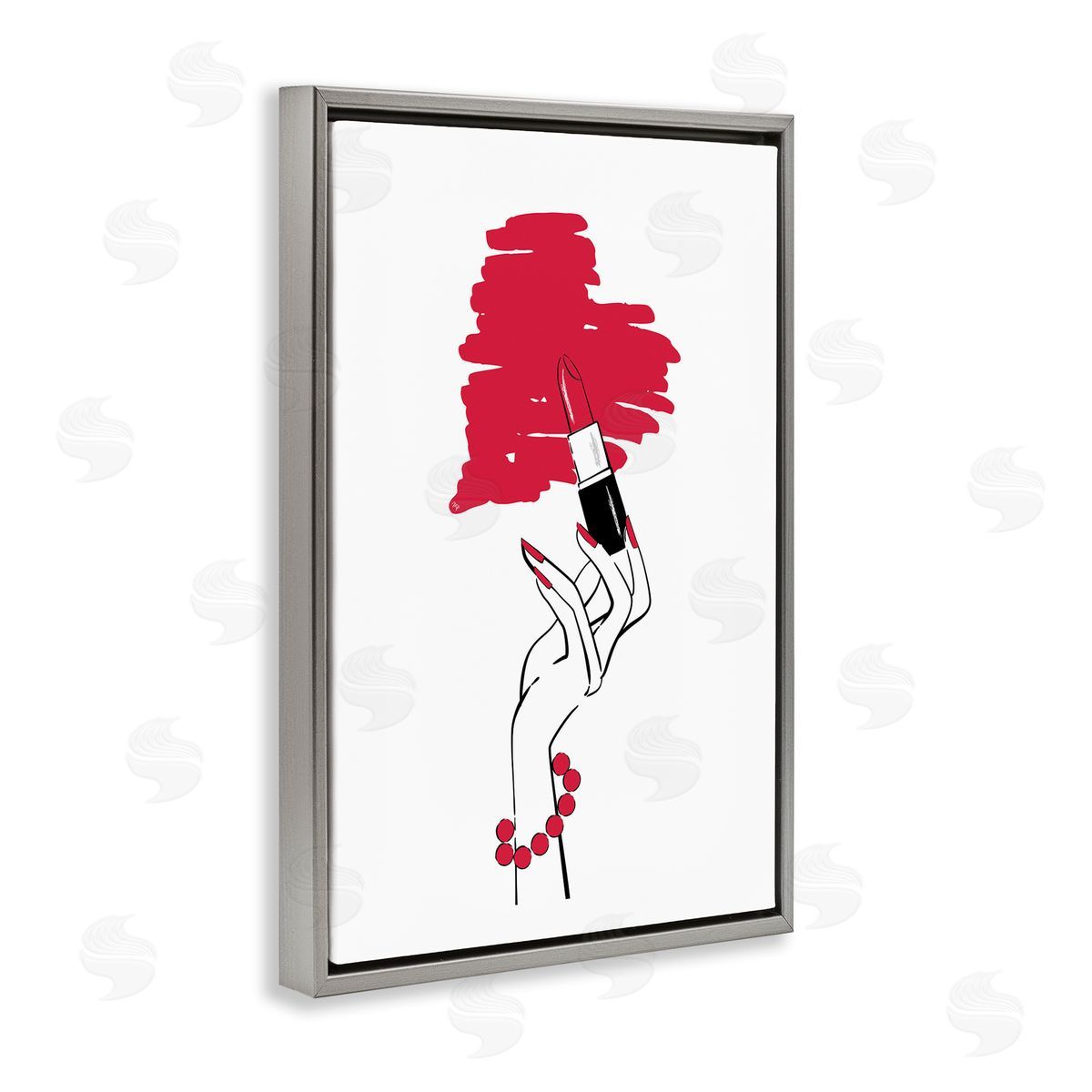 Lipstick Heart Shape Grey Floating Frame Canvas Wall Art, Home Decor by Martina Pavlova