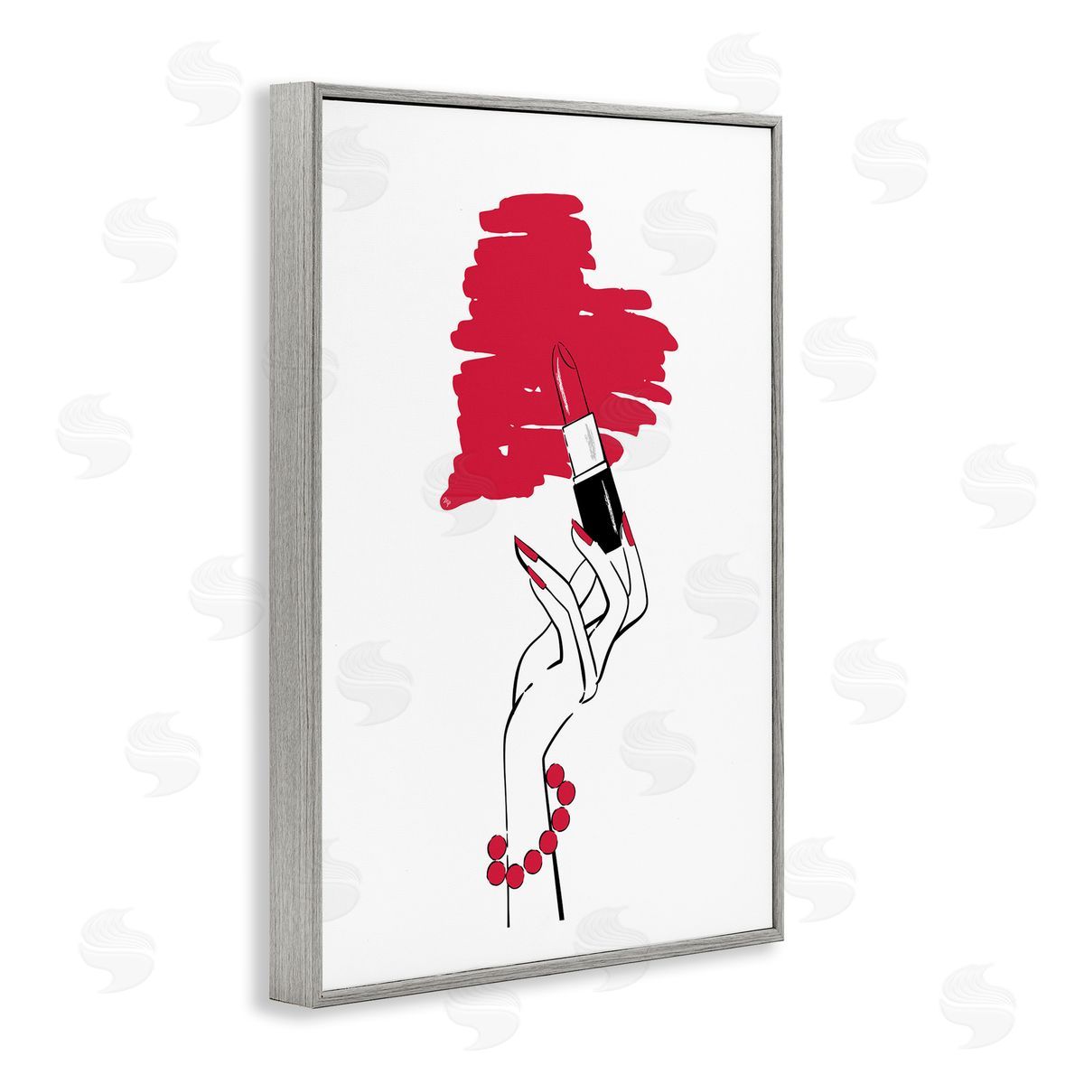 Lipstick Heart Shape Grey Frame Print Wall Art, Home Decor by Martina Pavlova
