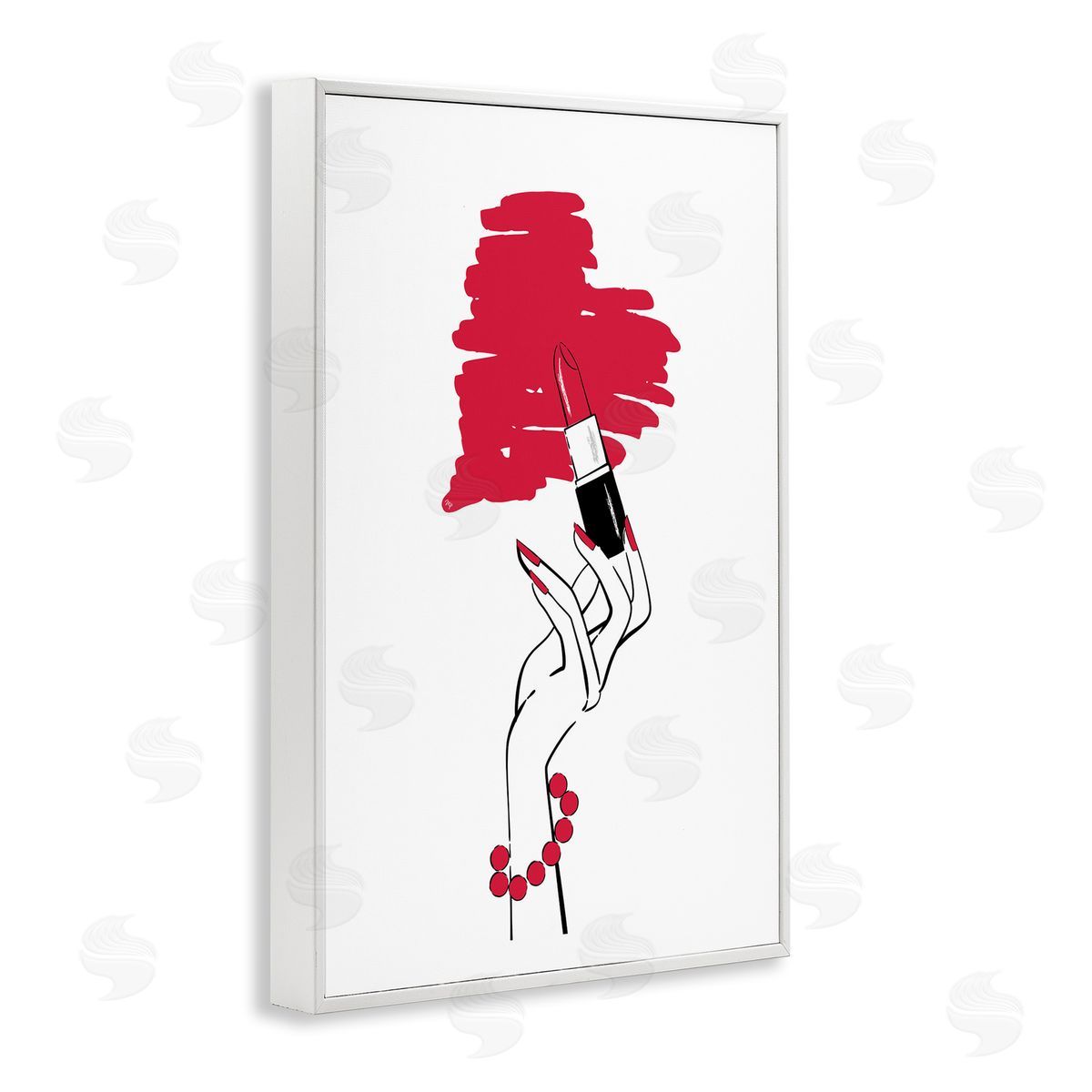 Lipstick Heart Shape White Frame Print Wall Art, Home Decor by Martina Pavlova