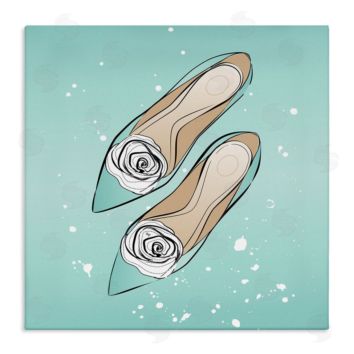 Blue Shoes with Flowers Canvas Wall Art, Home Decor by Martina Pavlova