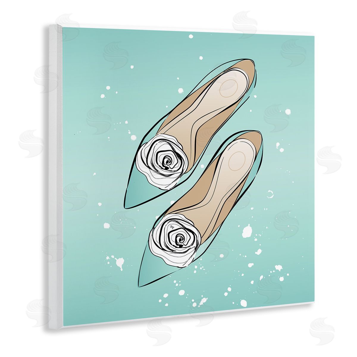 Blue Shoes with Flowers Wood Plaque Wall Art, Home Decor by Martina Pavlova