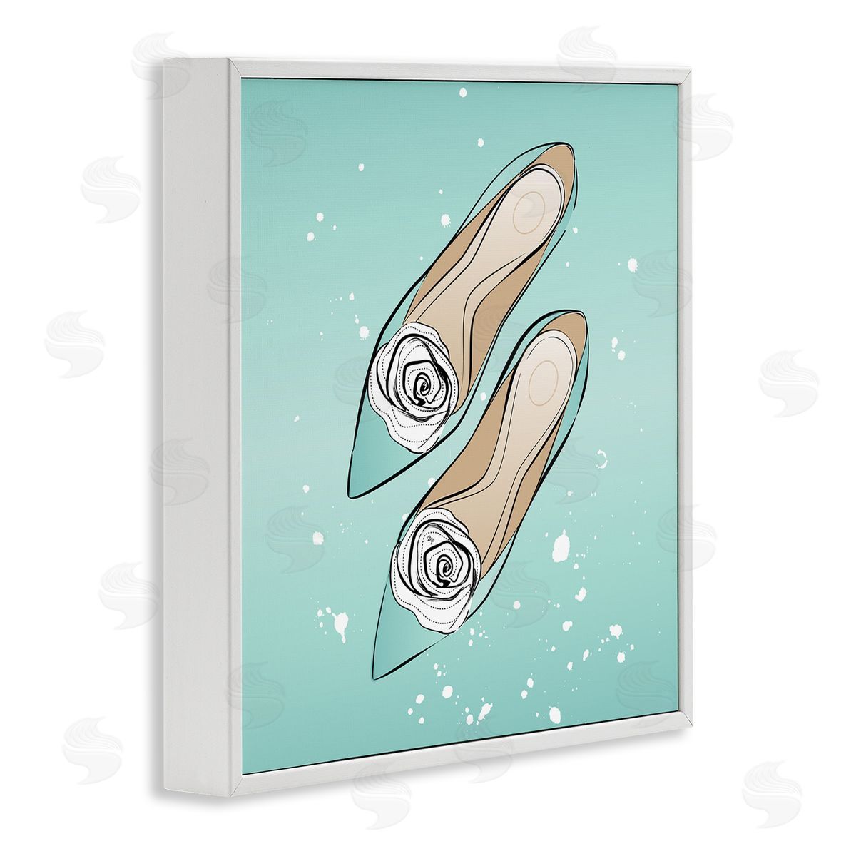 Blue Shoes with Flowers White Frame Print Wall Art, Home Decor by Martina Pavlova