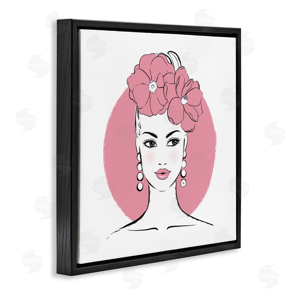 Pink Lady Portrait Black Floating Frame Canvas Wall Art, Home Decor by Martina Pavlova