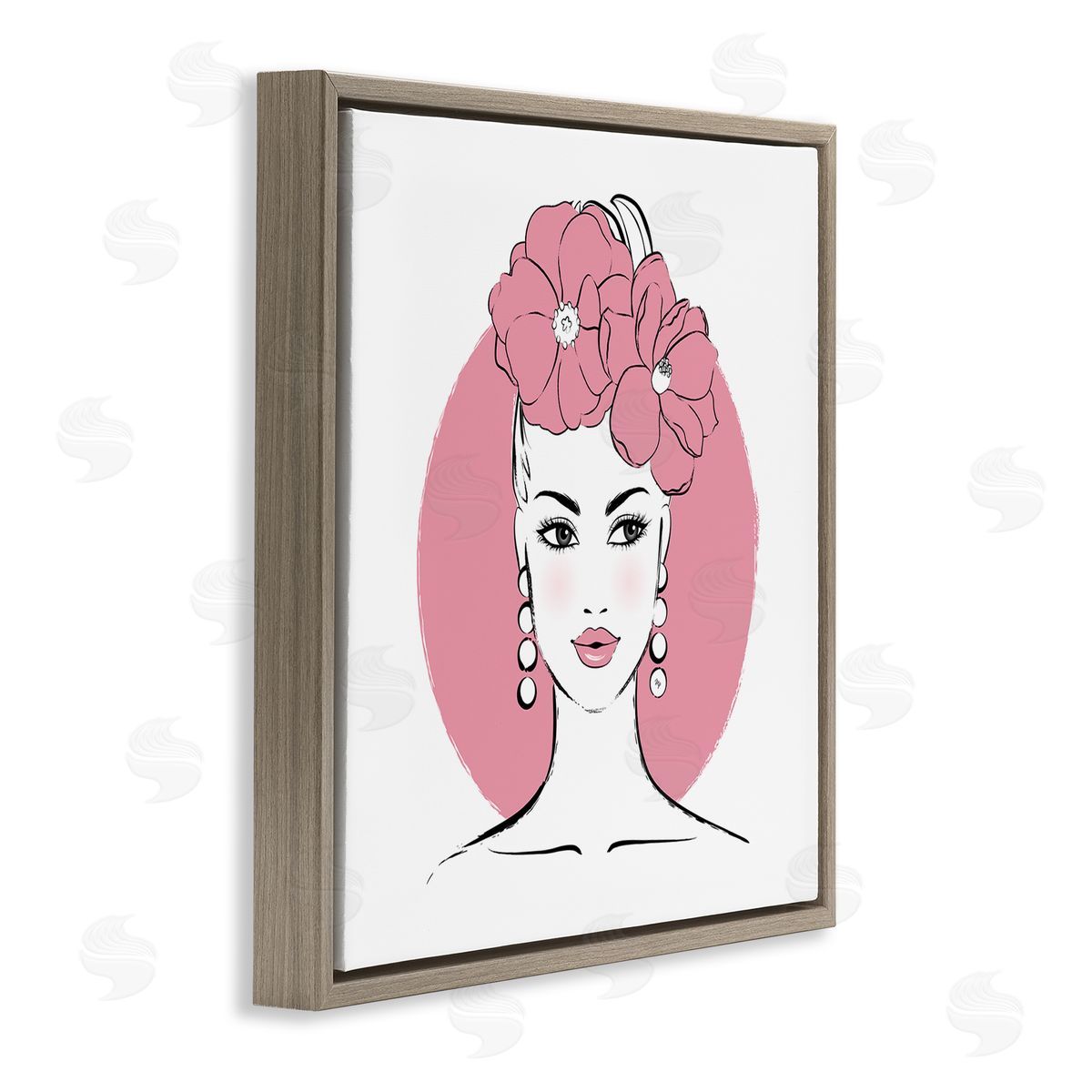 Pink Lady Portrait Brown Floating Frame Canvas Wall Art, Home Decor by Martina Pavlova