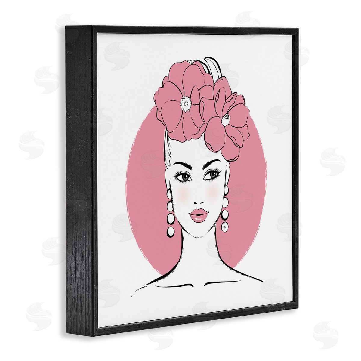 Pink Lady Portrait Black Frame Print Wall Art, Home Decor by Martina Pavlova