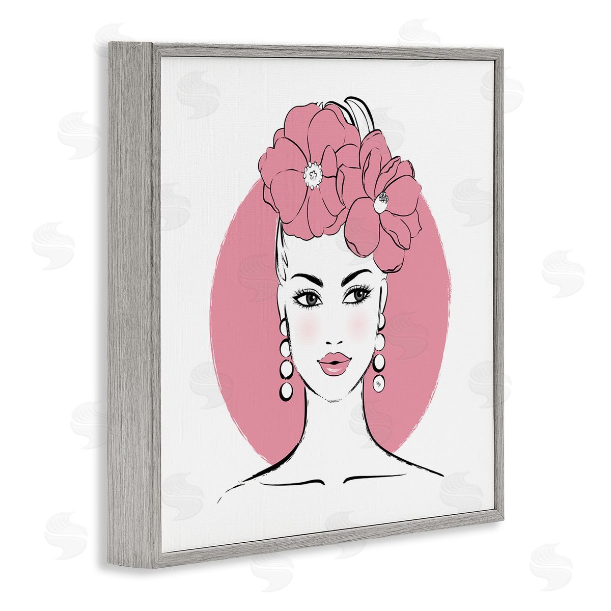 Pink Lady Portrait Grey Frame Print Wall Art, Home Decor by Martina Pavlova