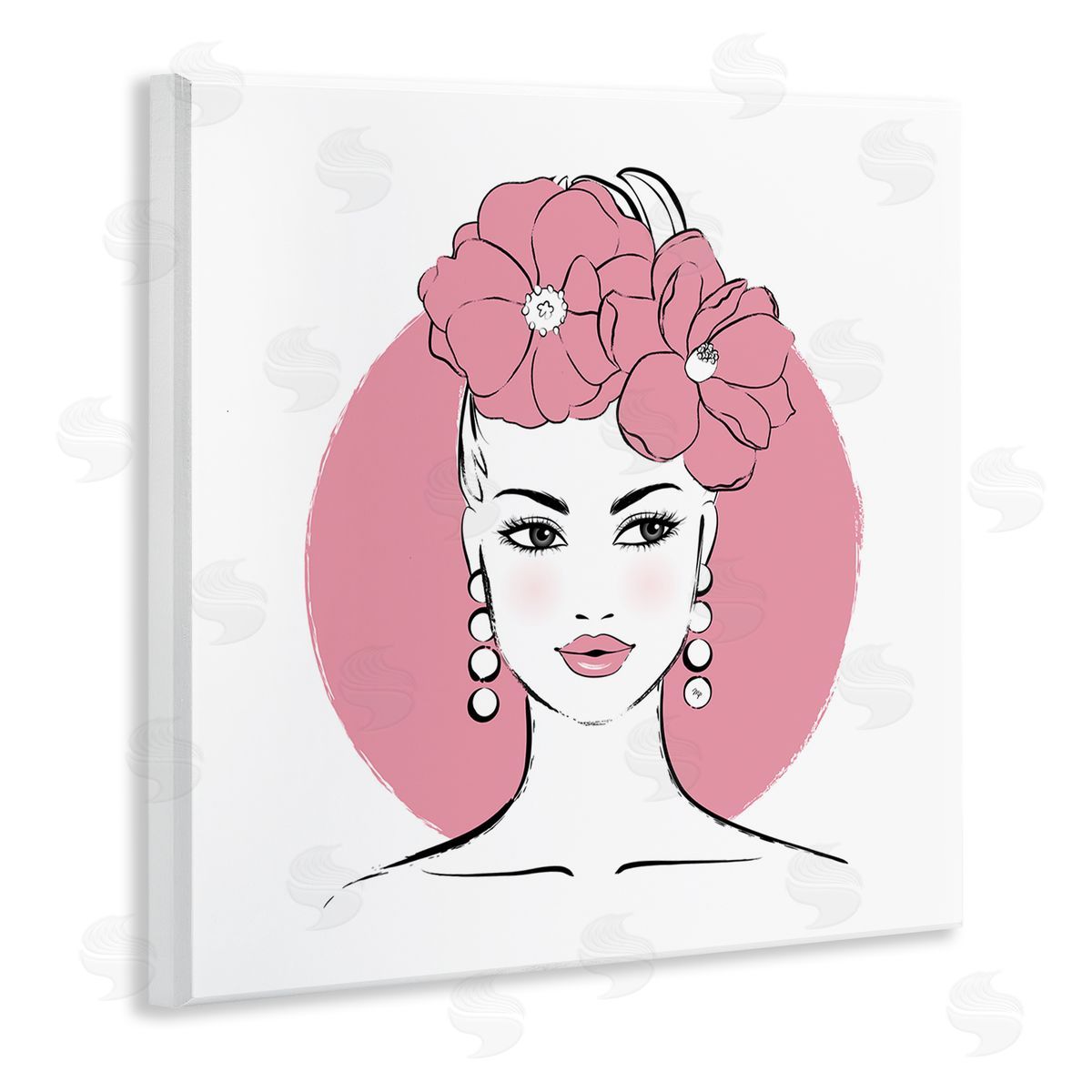 Pink Lady Portrait Wood Plaque Wall Art, Home Decor by Martina Pavlova
