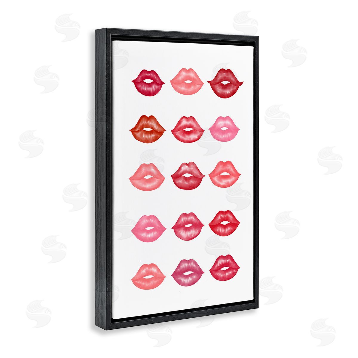 Red and Pink Lips Black Floating Frame Canvas Wall Art, Home Decor by Martina Pavlova