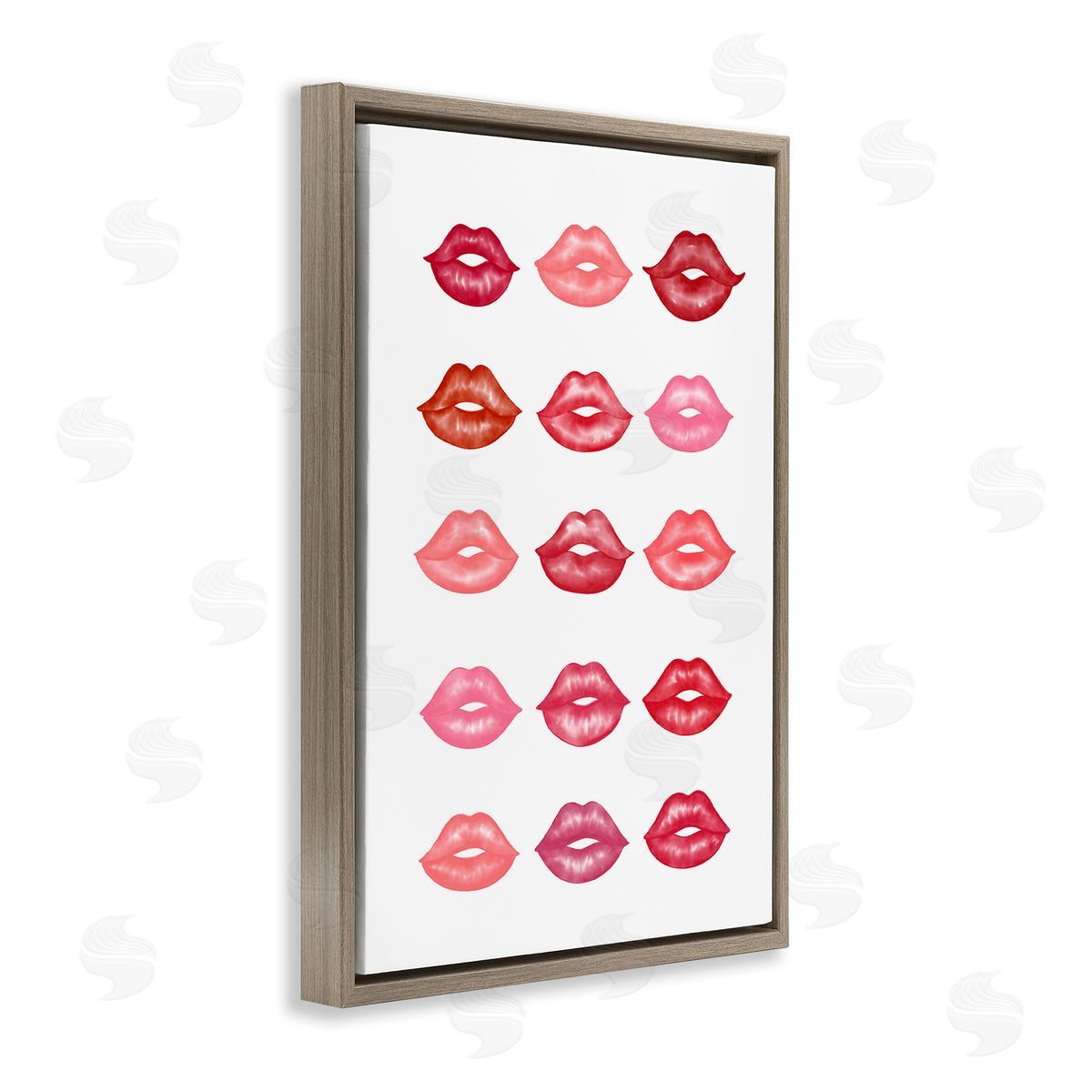 Red and Pink Lips Brown Floating Frame Canvas Wall Art, Home Decor by Martina Pavlova