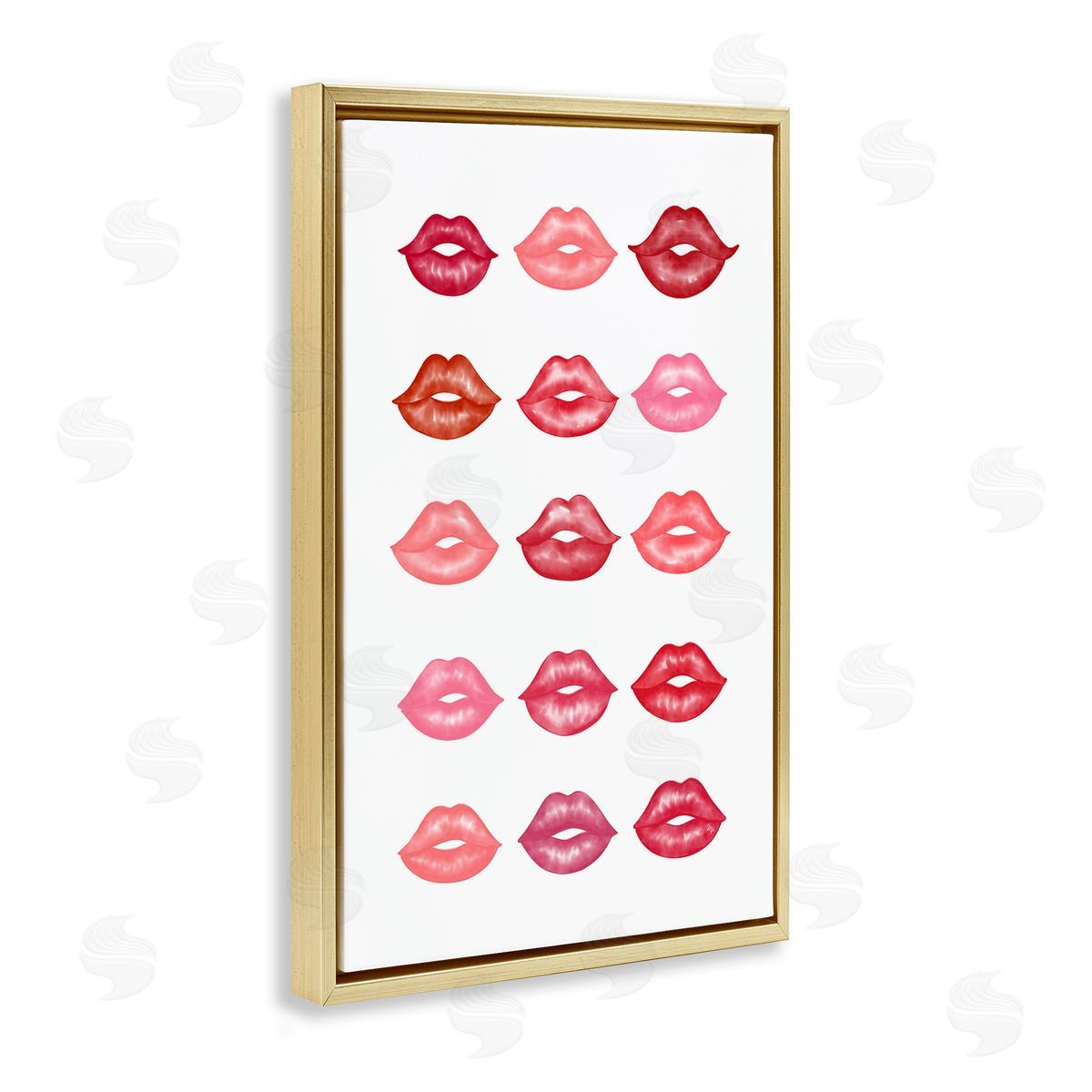Red and Pink Lips Gold Floating Frame Canvas Wall Art, Home Decor by Martina Pavlova