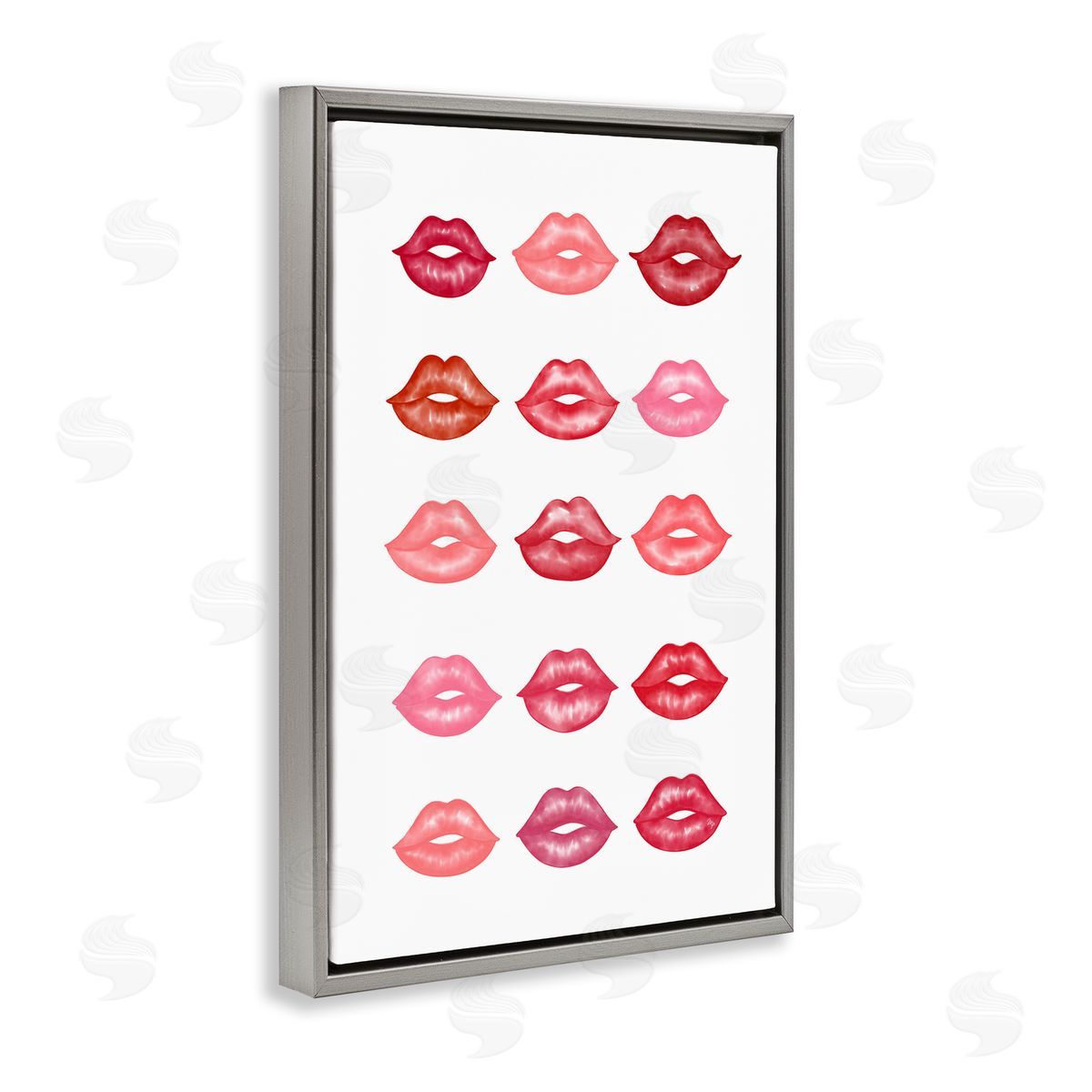 Red and Pink Lips Grey Floating Frame Canvas Wall Art, Home Decor by Martina Pavlova