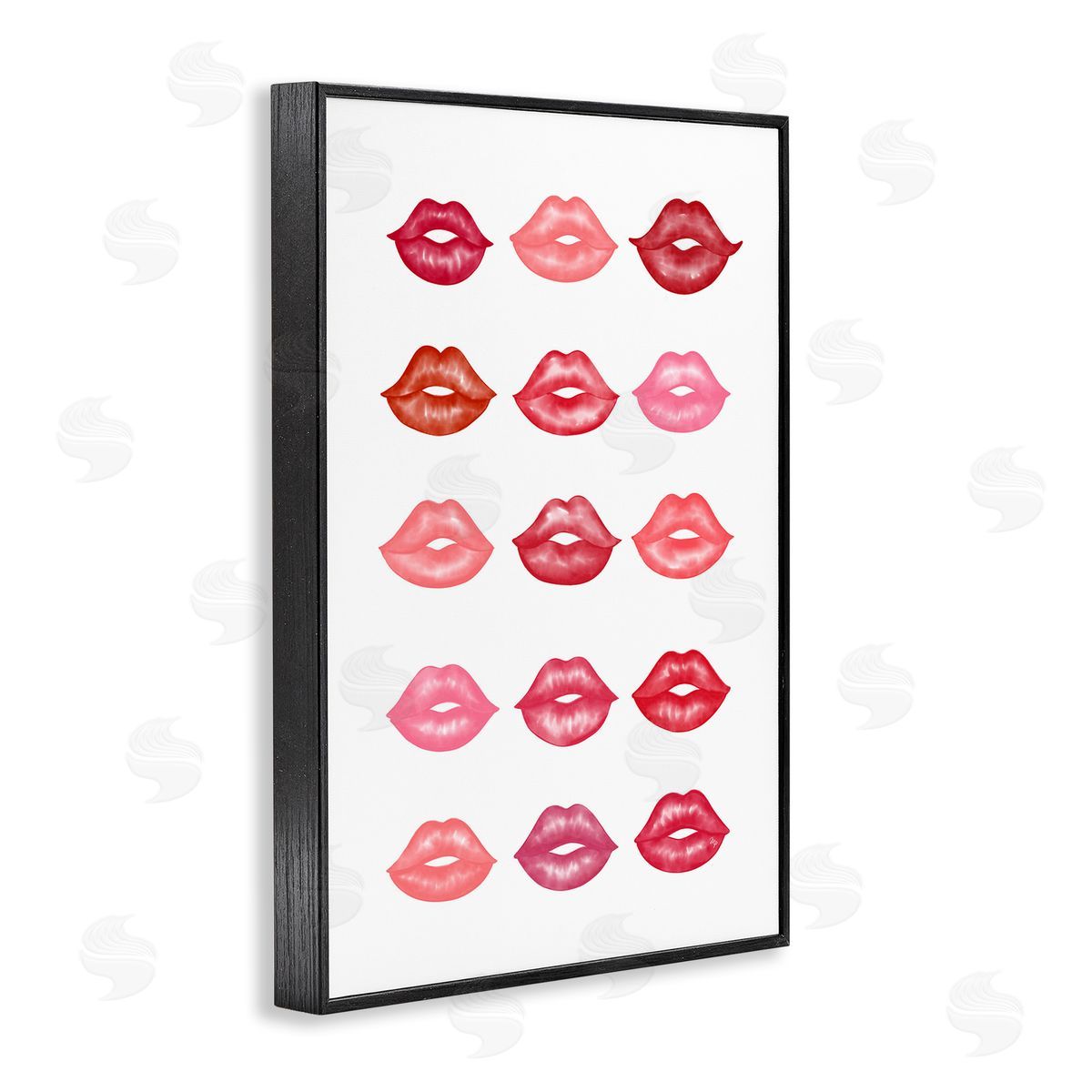 Red and Pink Lips Black Frame Print Wall Art, Home Decor by Martina Pavlova