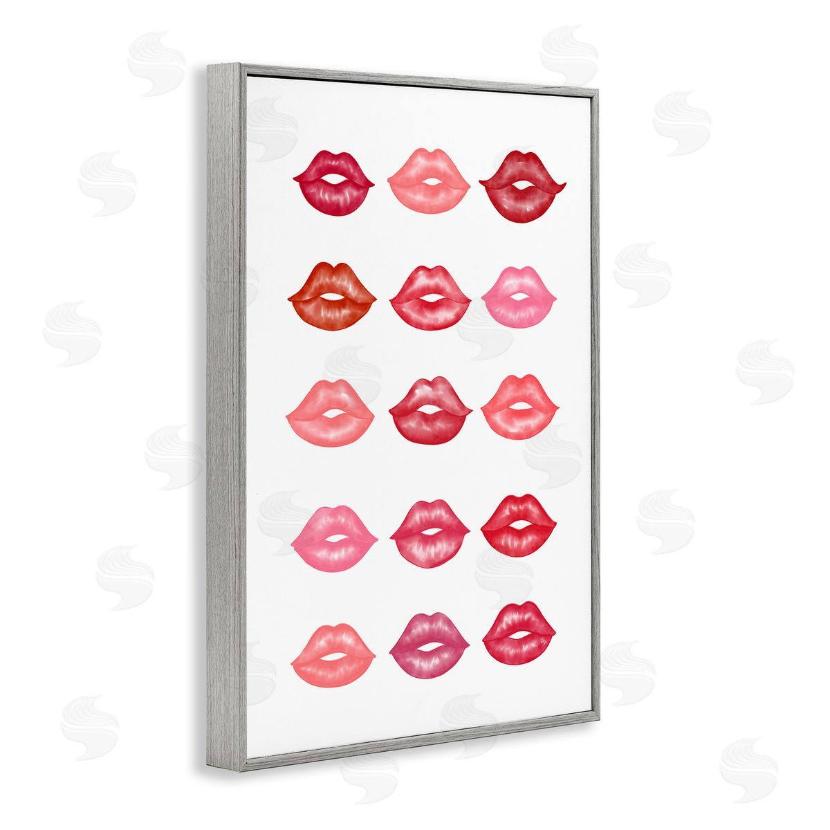 Red and Pink Lips Grey Frame Print Wall Art, Home Decor by Martina Pavlova