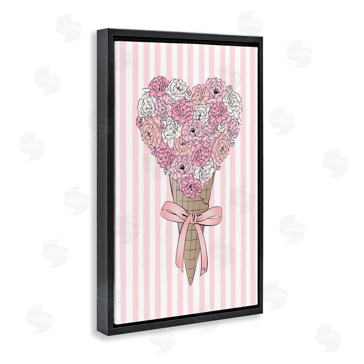 Flower Bouquet Ice Cream Black Floating Frame Canvas Wall Art, Home Decor by Martina Pavlova