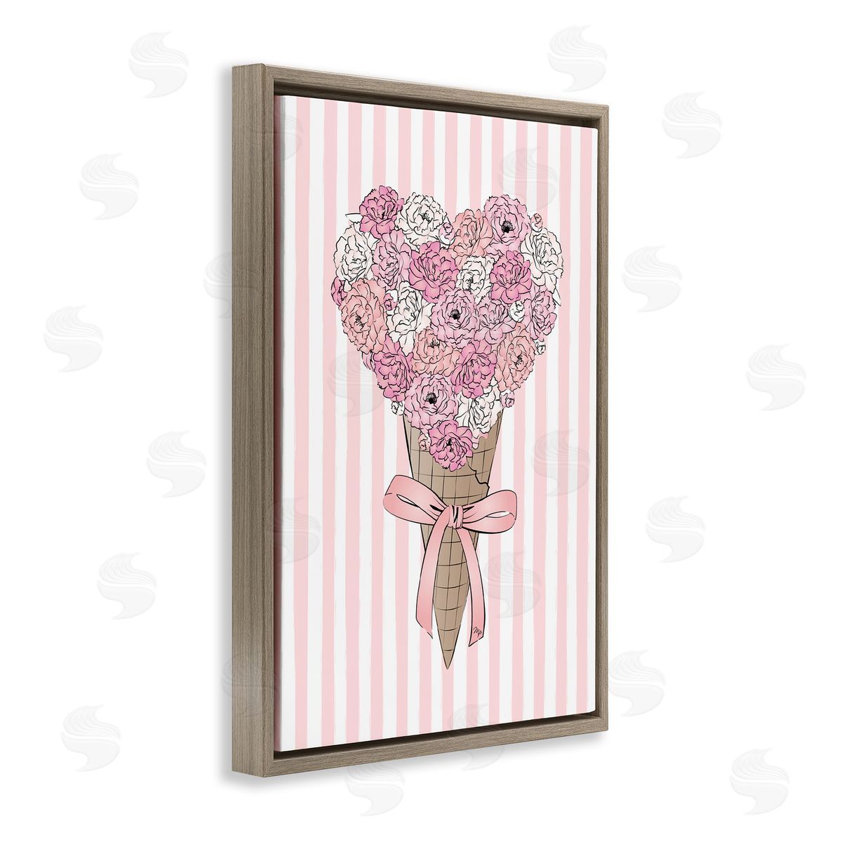 Flower Bouquet Ice Cream Brown Floating Frame Canvas Wall Art, Home Decor by Martina Pavlova