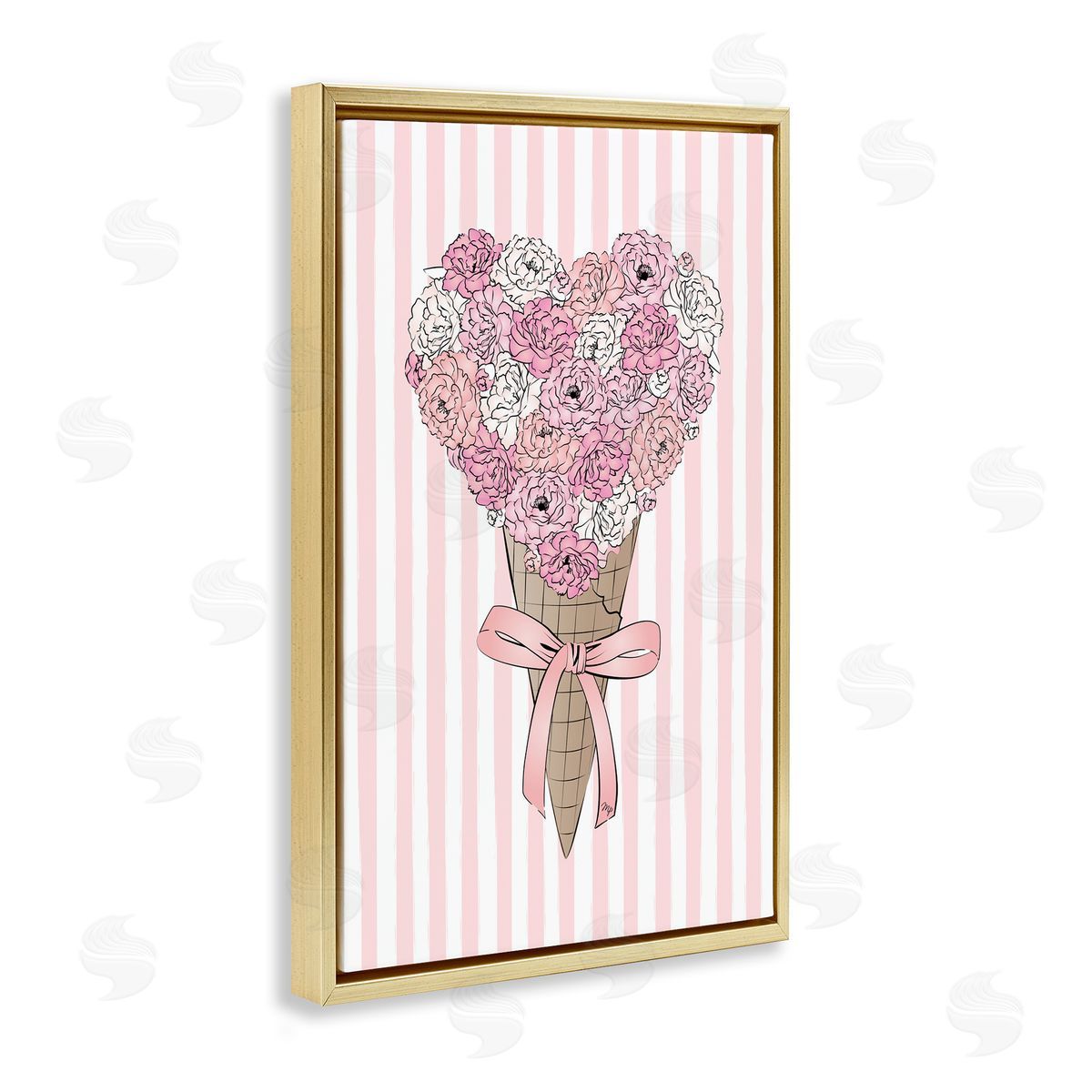 Flower Bouquet Ice Cream Gold Floating Frame Canvas Wall Art, Home Decor by Martina Pavlova