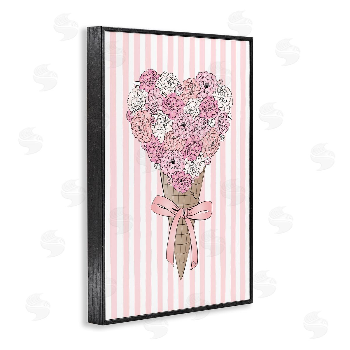 Flower Bouquet Ice Cream Black Frame Print Wall Art, Home Decor by Martina Pavlova