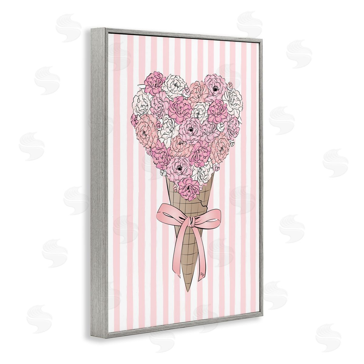 Flower Bouquet Ice Cream Grey Frame Print Wall Art, Home Decor by Martina Pavlova