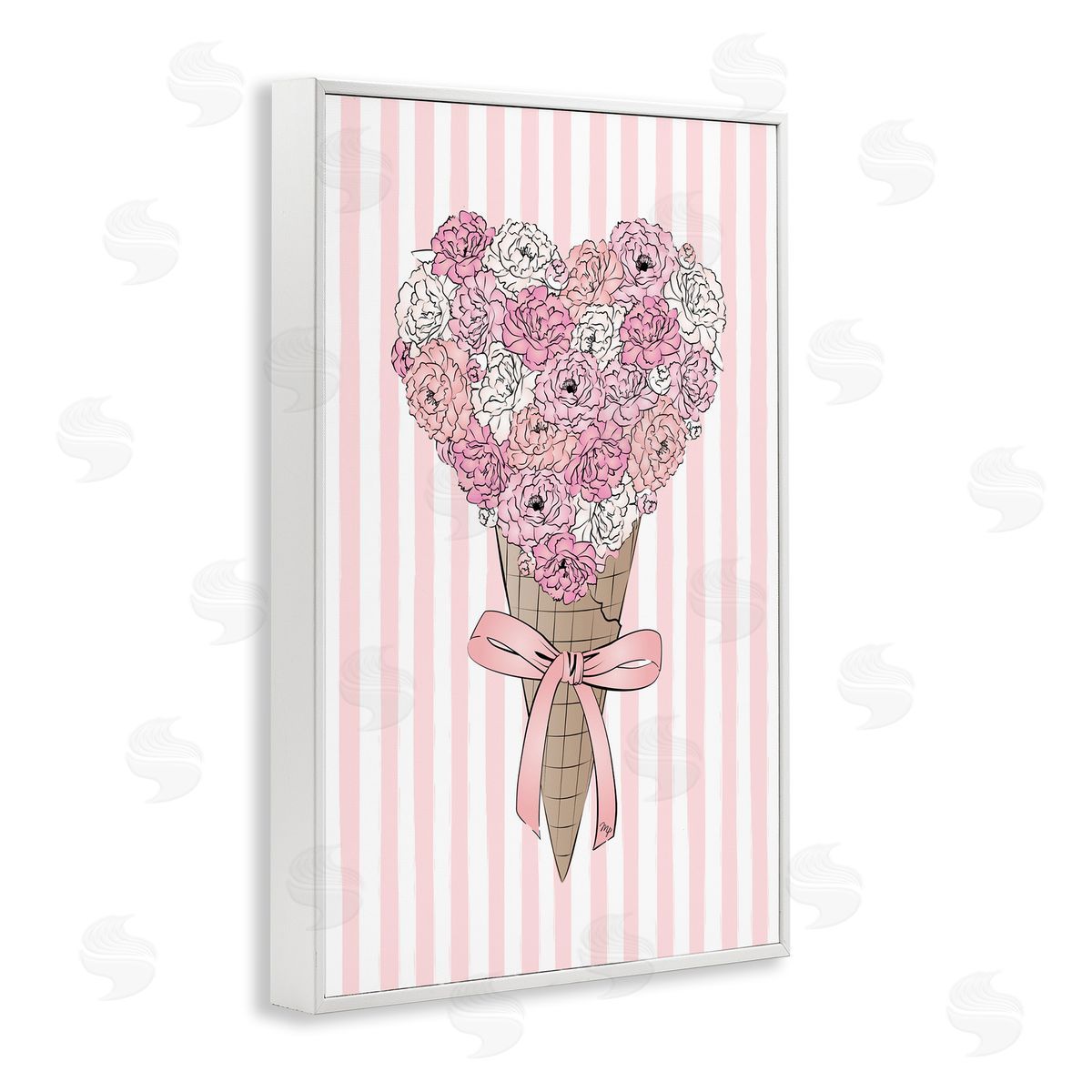 Flower Bouquet Ice Cream White Frame Print Wall Art, Home Decor by Martina Pavlova