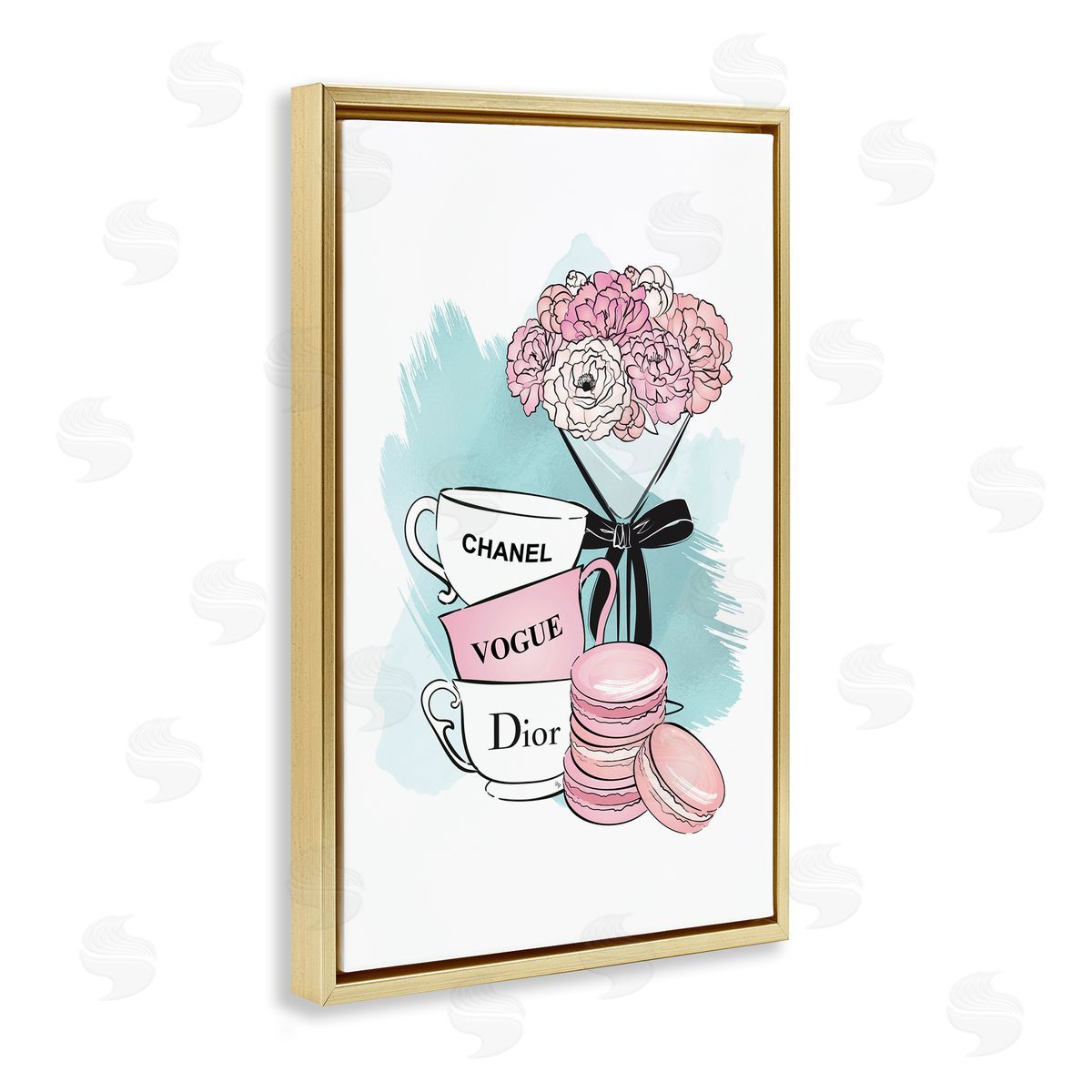 Fashion Tea Party Gold Floating Frame Canvas Wall Art, Home Decor by Martina Pavlova