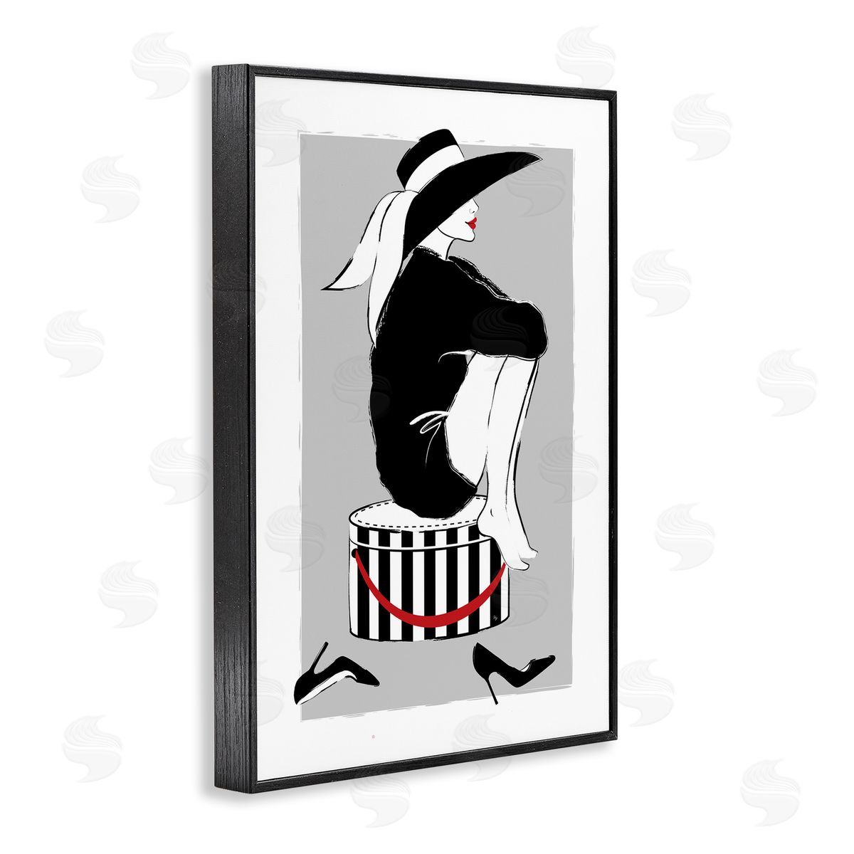 Sitting On Hat Box Black Frame Print Wall Art, Home Decor by Martina Pavlova