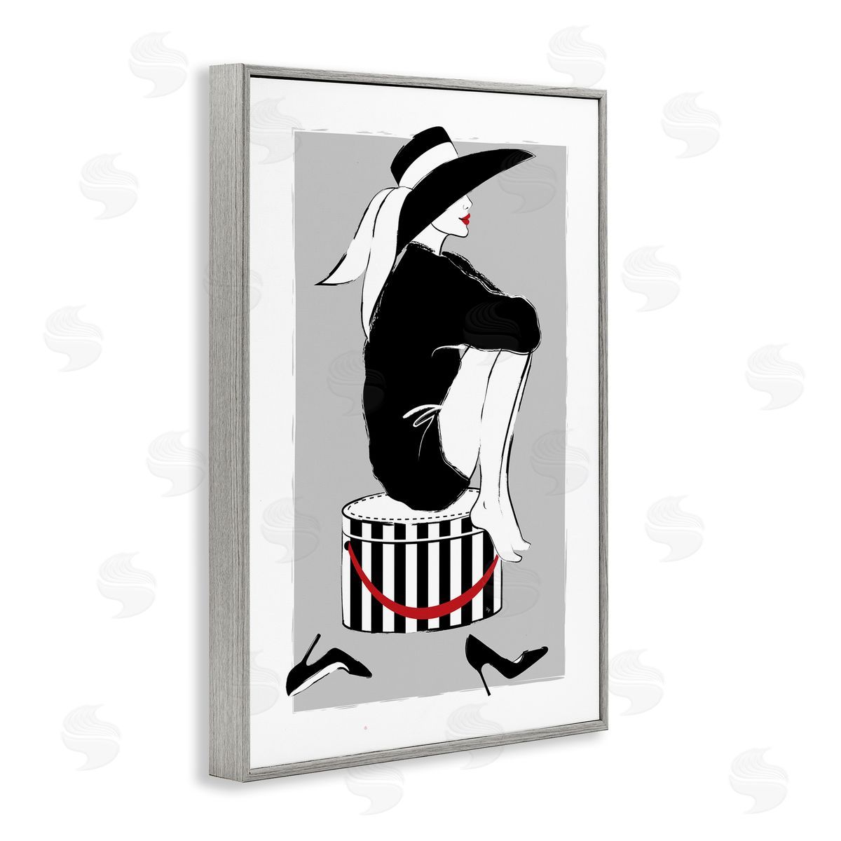 Sitting On Hat Box Grey Frame Print Wall Art, Home Decor by Martina Pavlova