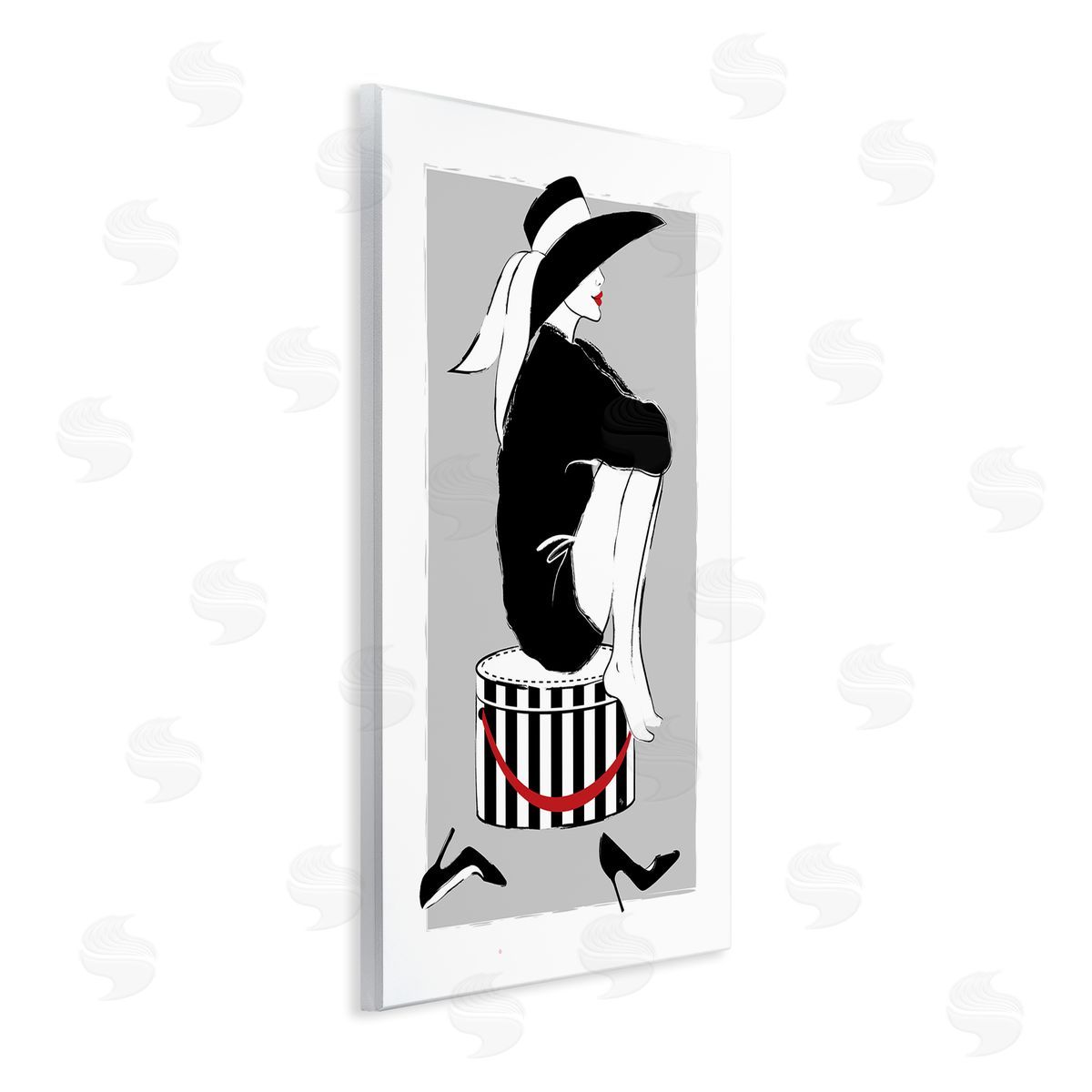 Sitting On Hat Box Wood Plaque Wall Art, Home Decor by Martina Pavlova