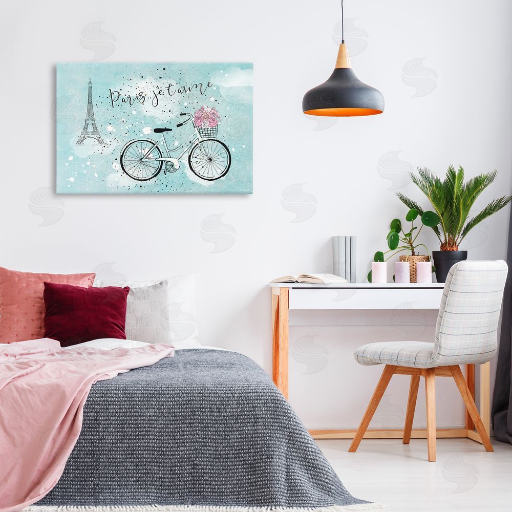 Martina Pavlova Love Paris Bicycle Canvas Wall Art Print in Room