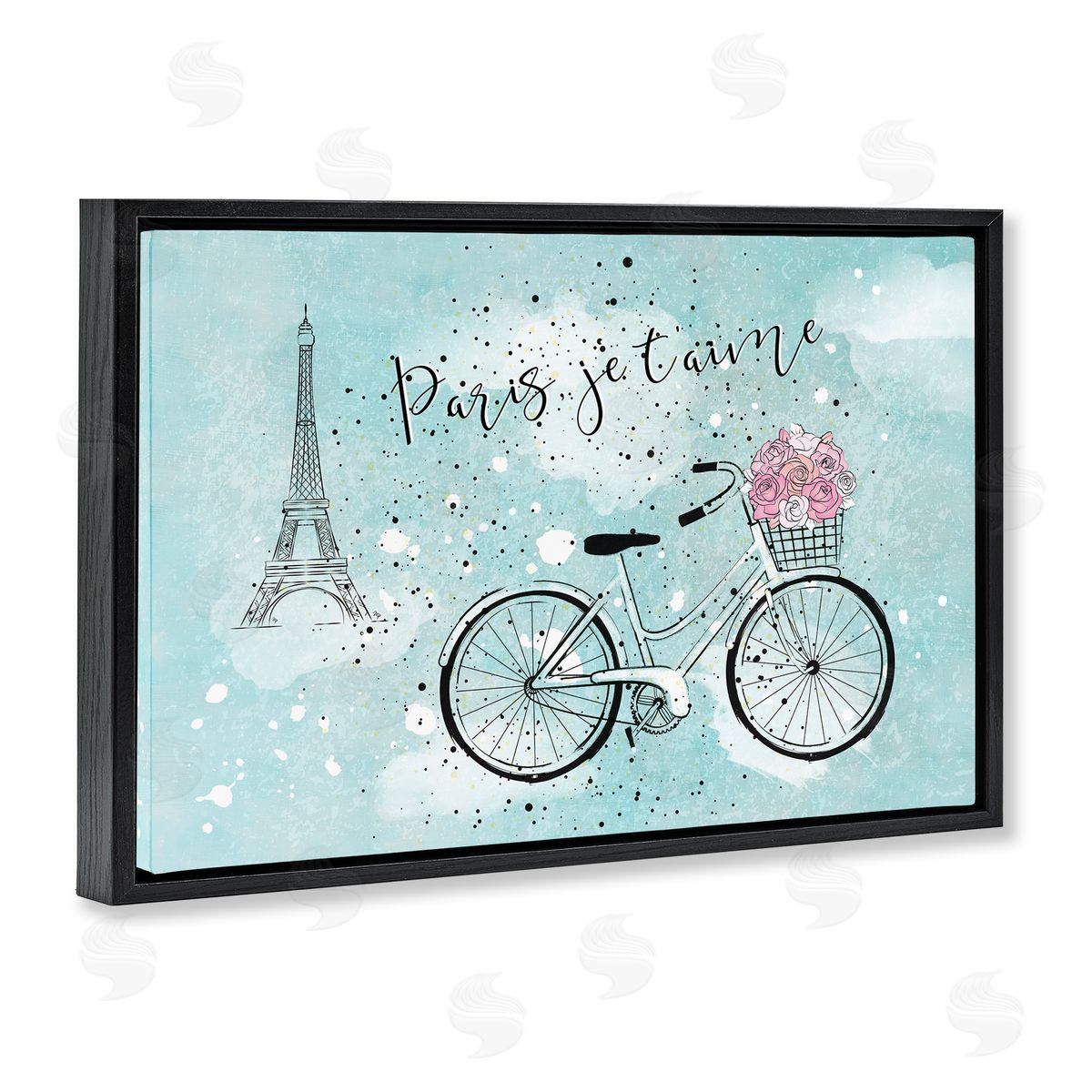 Martina Pavlova Love Paris Bicycle Black Floating Frame Canvas Wall Art Print