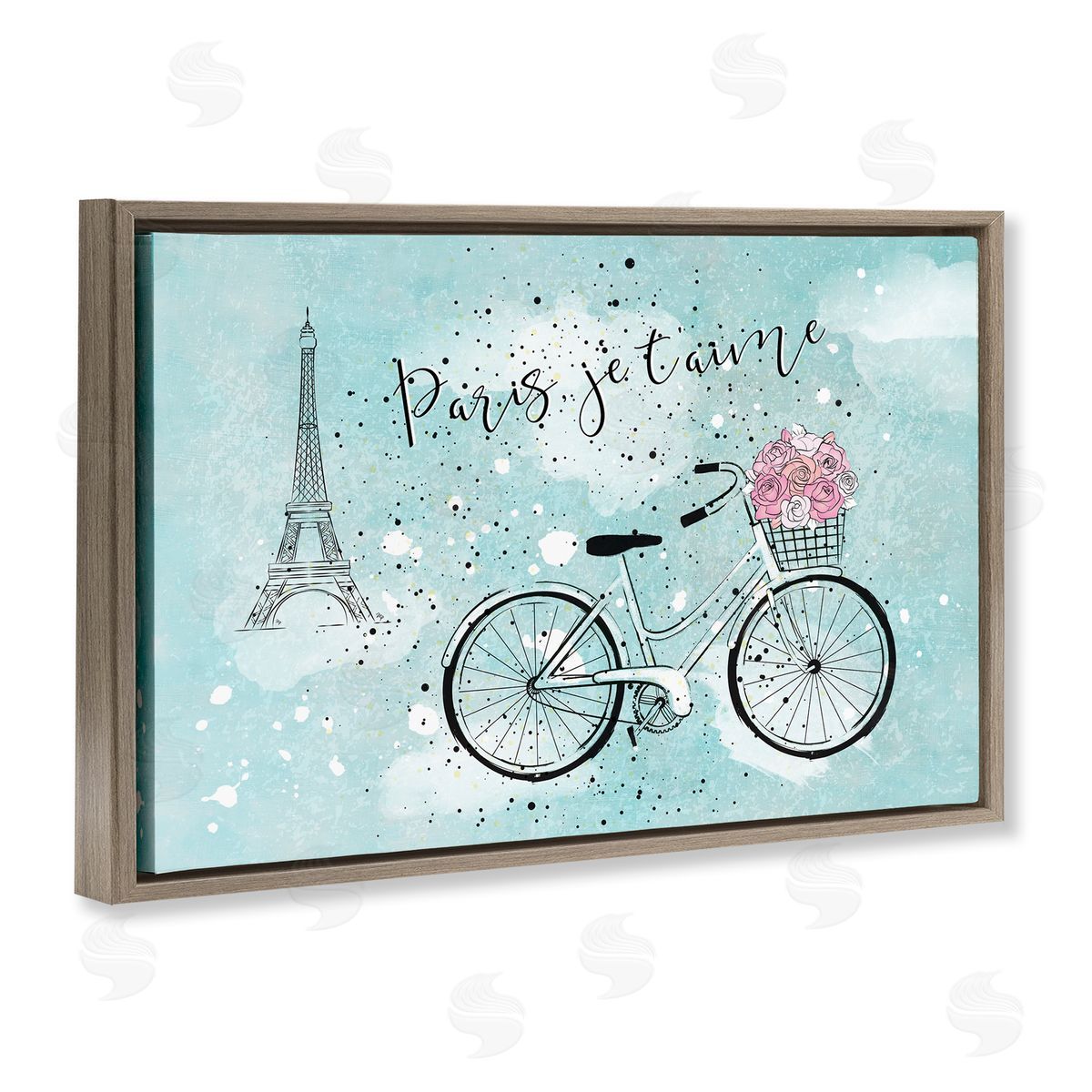 Martina Pavlova Love Paris Bicycle Brown Floating Frame Canvas Wall Art Print