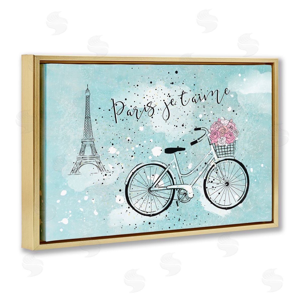 Martina Pavlova Love Paris Bicycle Gold Floating Frame Canvas Wall Art Print