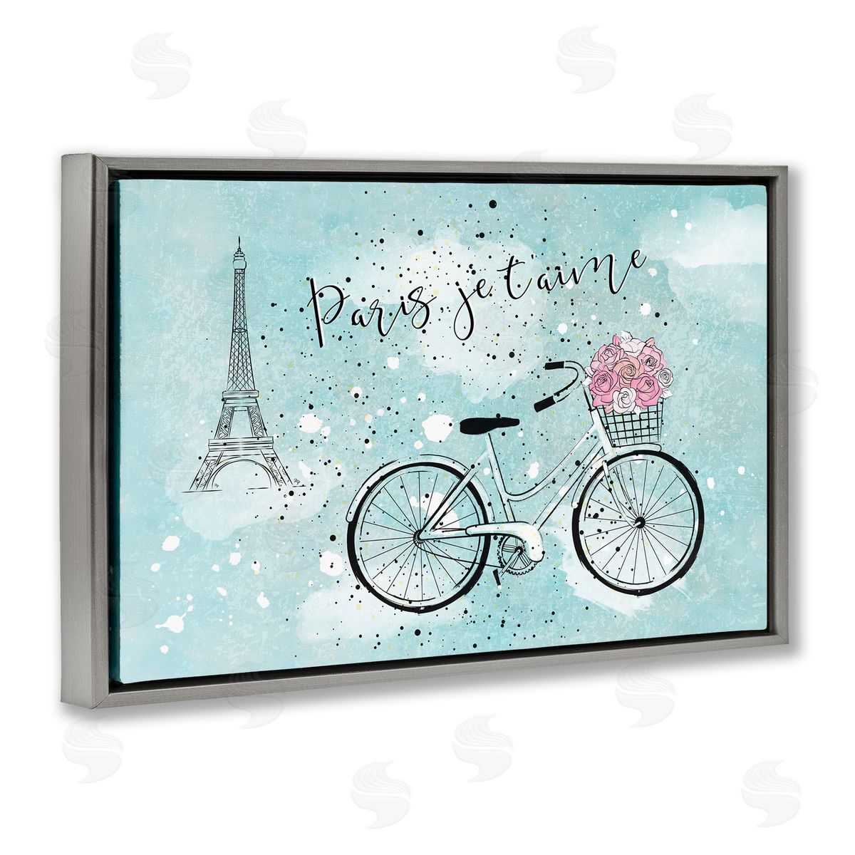 Martina Pavlova Love Paris Bicycle Gray Floating Frame Canvas Wall Art Print