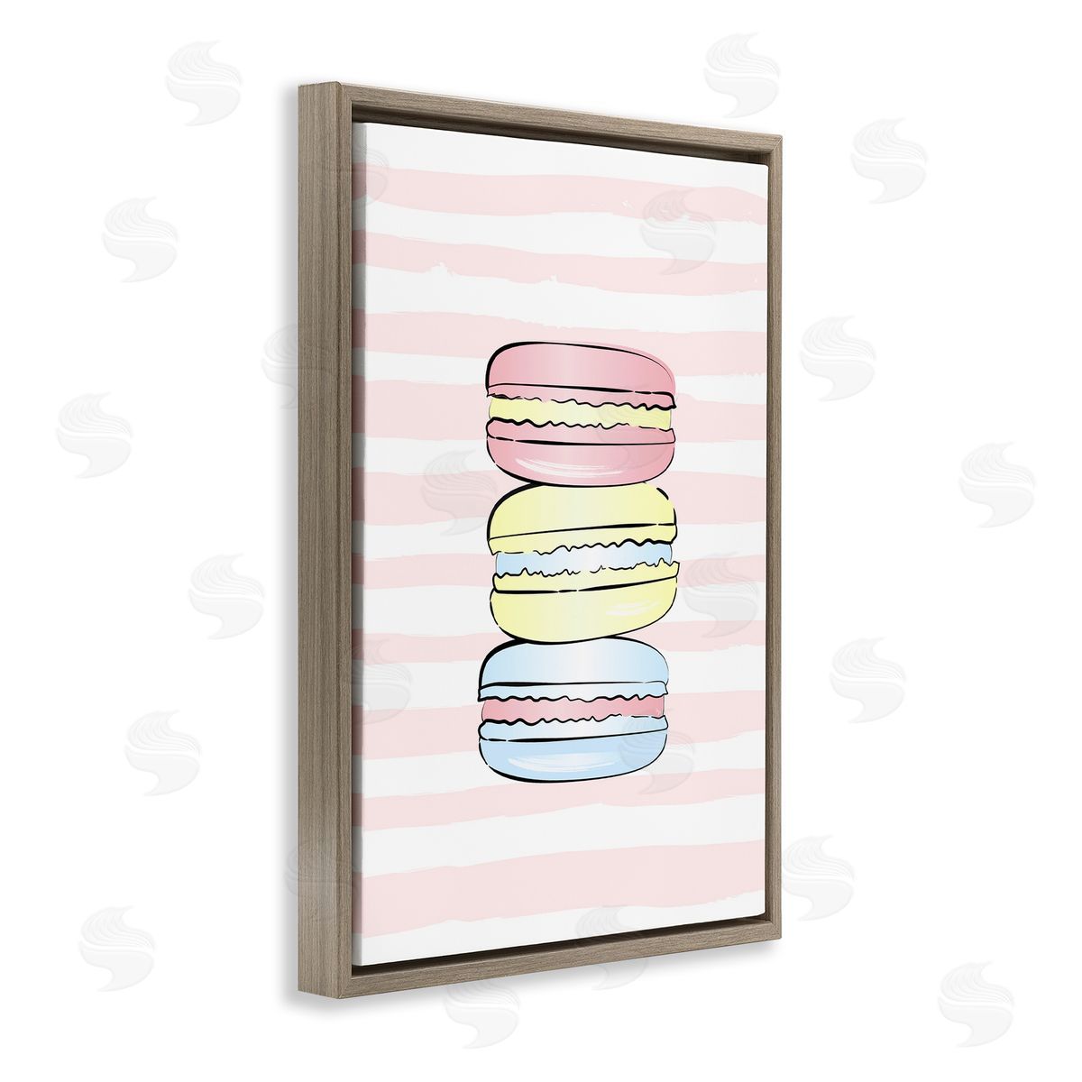 Pink Stripes Macarons Brown Floating Frame Canvas Wall Art, Home Decor by Martina Pavlova