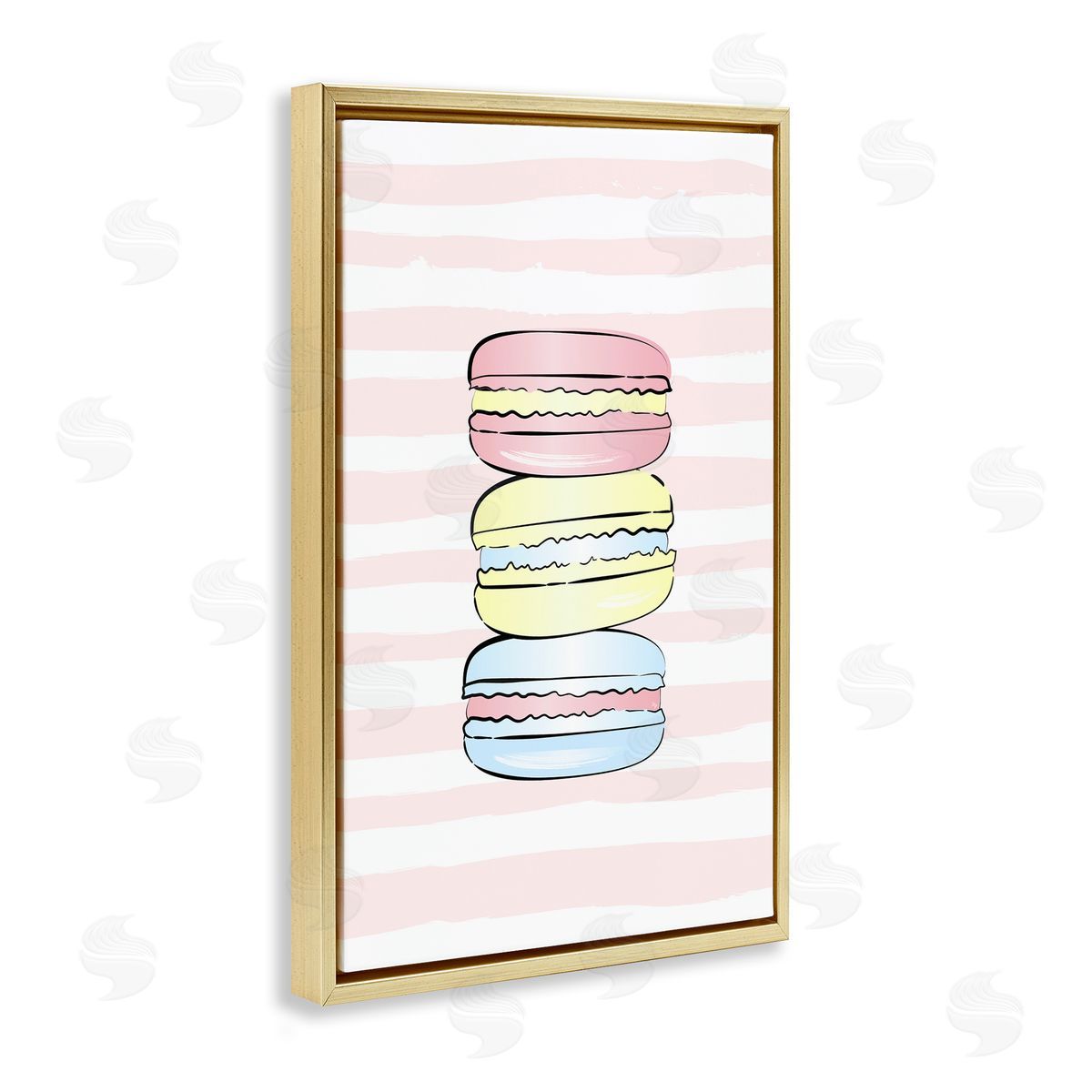 Pink Stripes Macarons Gold Floating Frame Canvas Wall Art, Home Decor by Martina Pavlova
