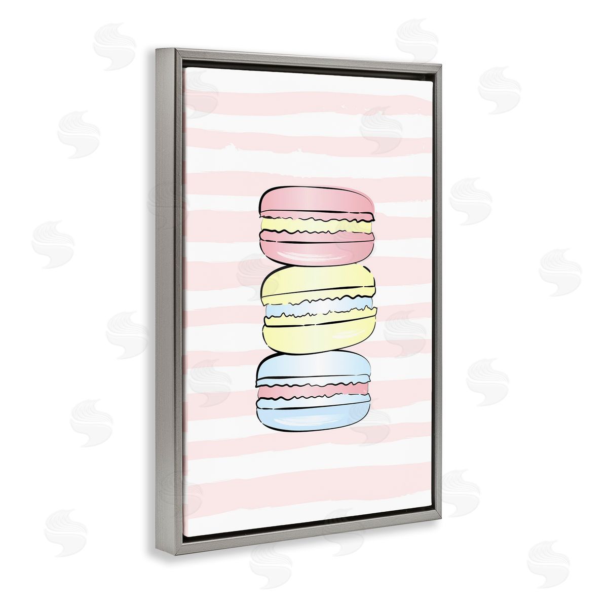 Pink Stripes Macarons Grey Floating Frame Canvas Wall Art, Home Decor by Martina Pavlova