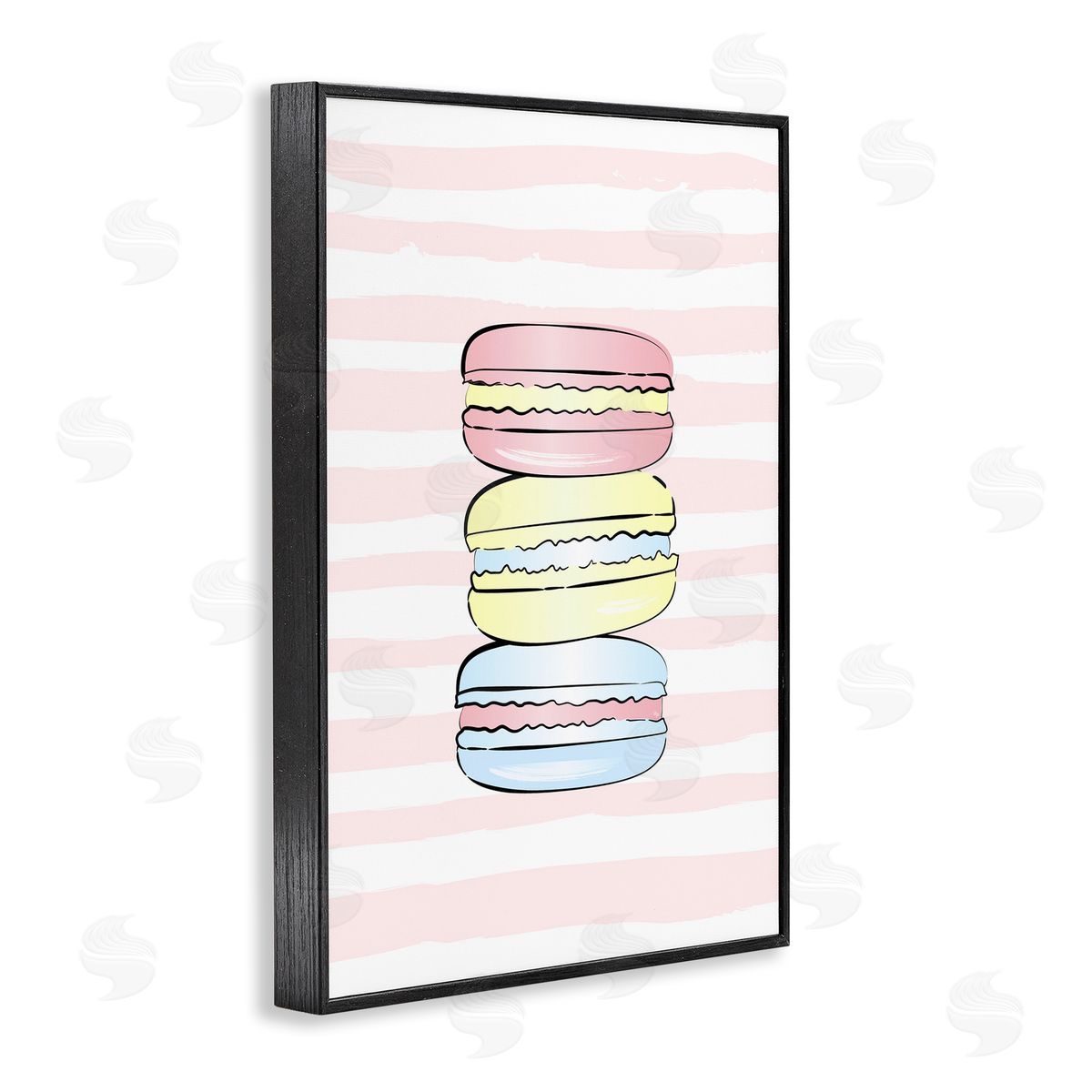Pink Stripes Macarons Black Frame Print Wall Art, Home Decor by Martina Pavlova