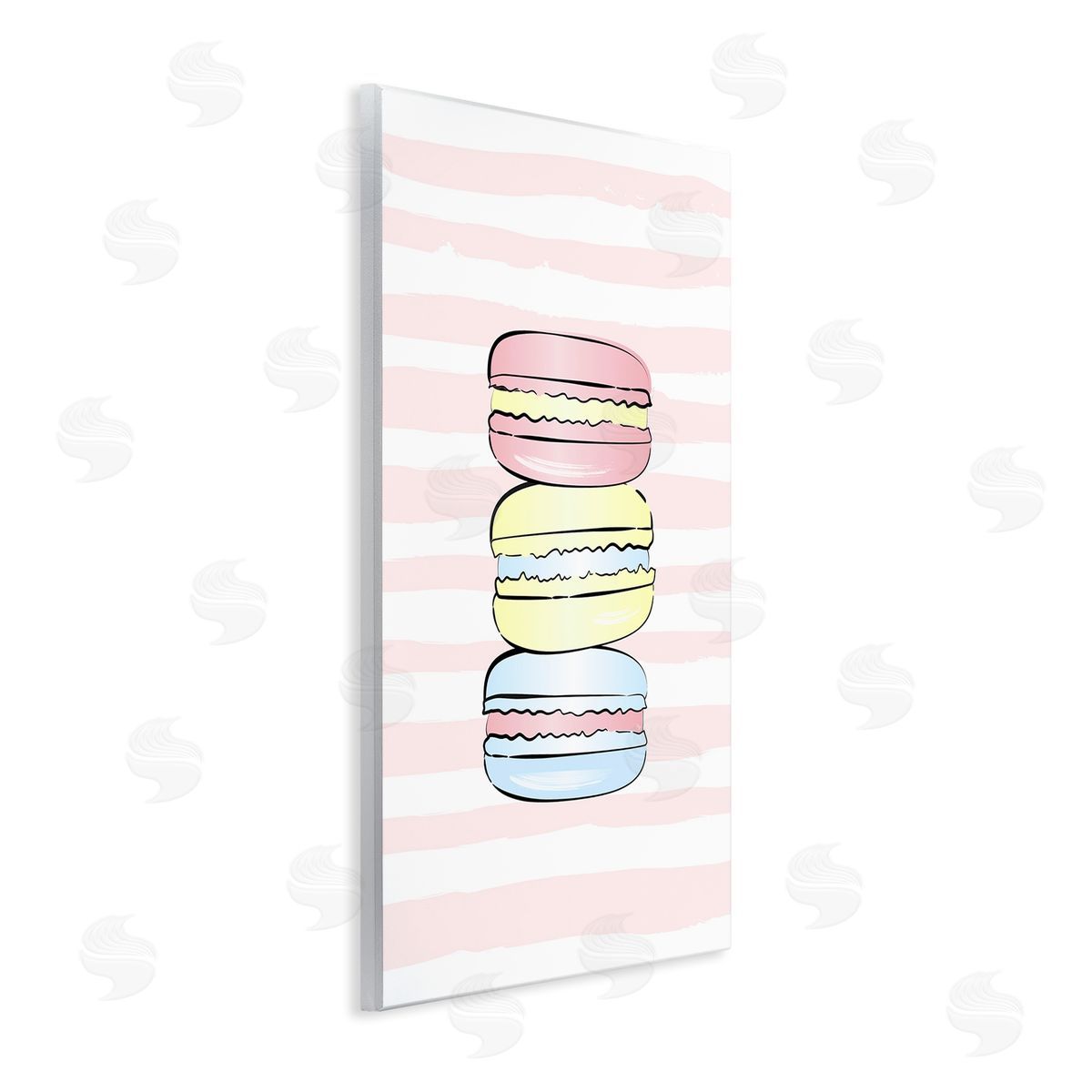 Pink Stripes Macarons Wood Plaque Wall Art, Home Decor by Martina Pavlova