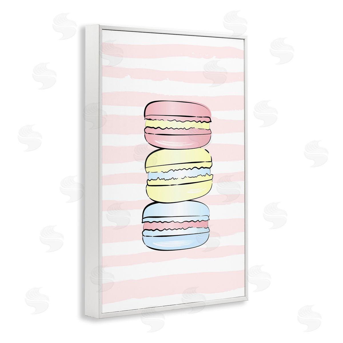 Pink Stripes Macarons White Frame Print Wall Art, Home Decor by Martina Pavlova